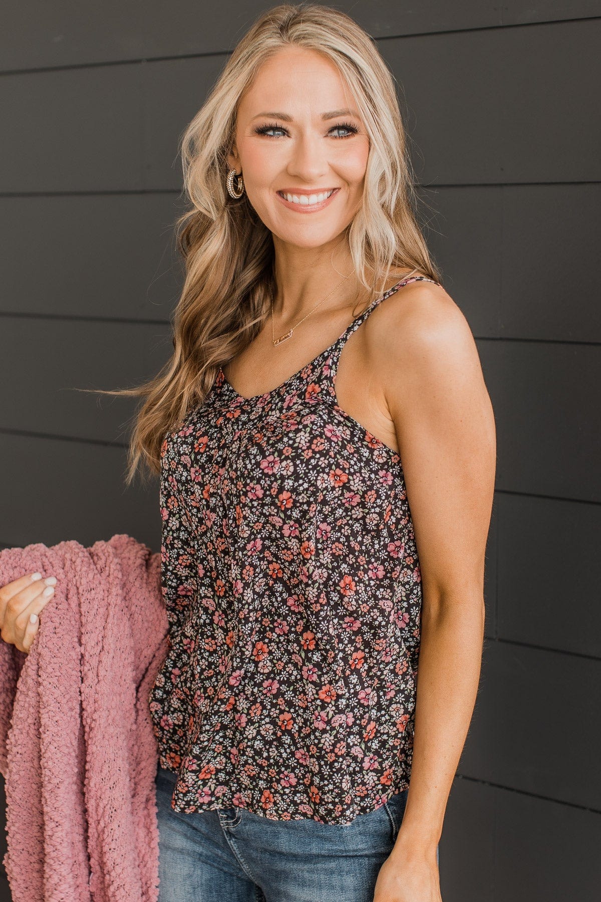 Lost In The Flowers Tank Top- Black & Pink - Image 3