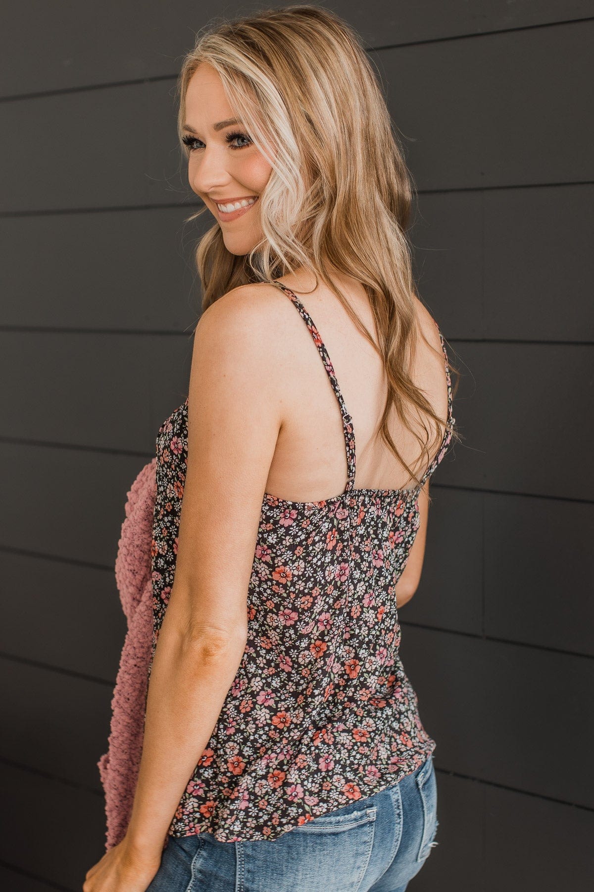 Lost In The Flowers Tank Top- Black & Pink - Image 4