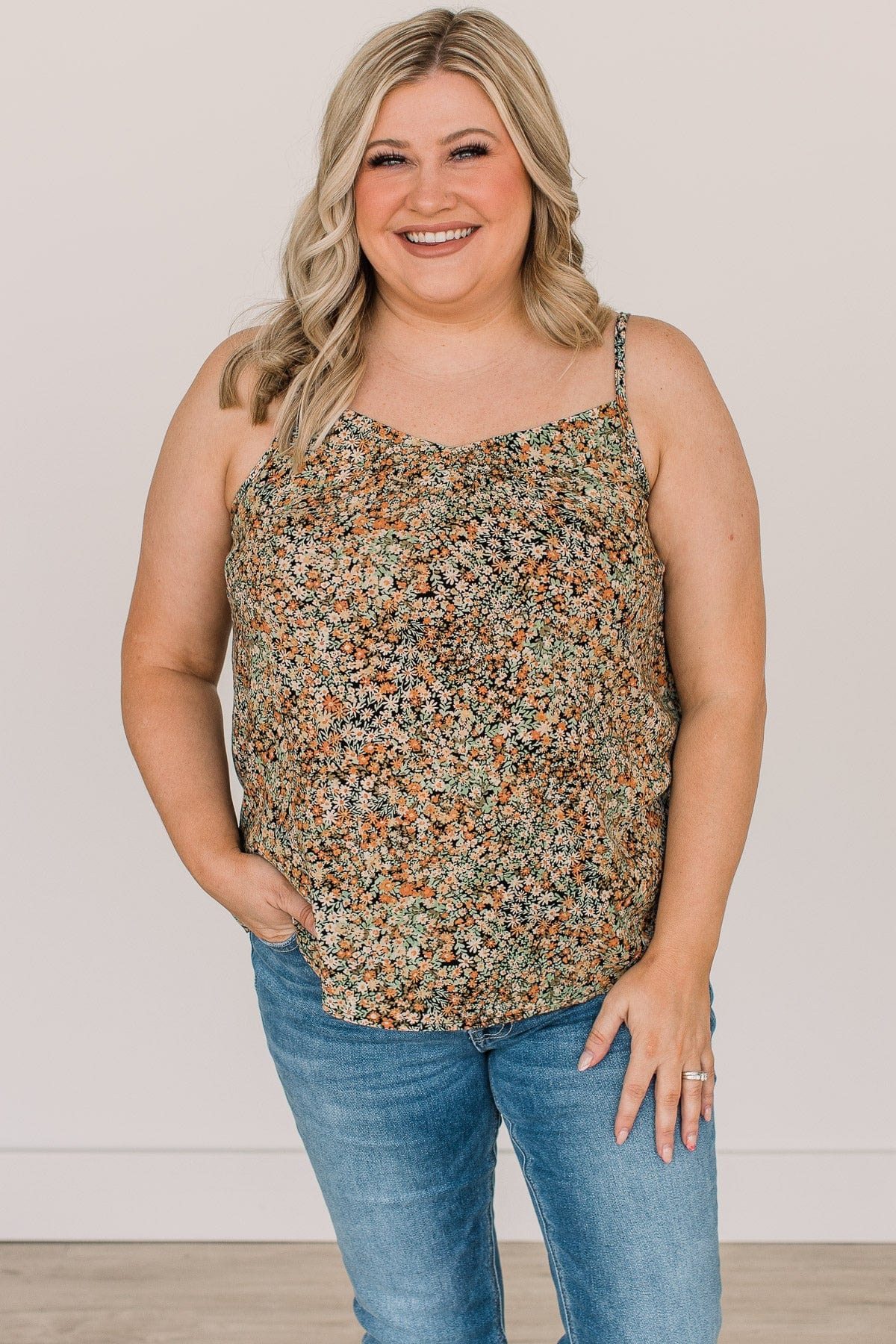 Lost In The Flowers Tank Top- Black & Sage - Image 2