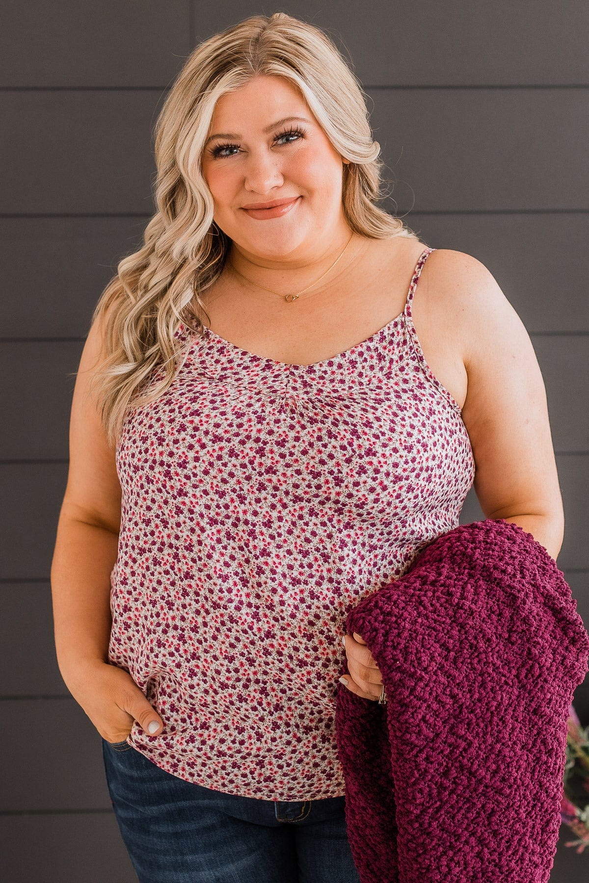 Lost In The Flowers Tank Top- Ivory, Purple, & Pink - Image 3