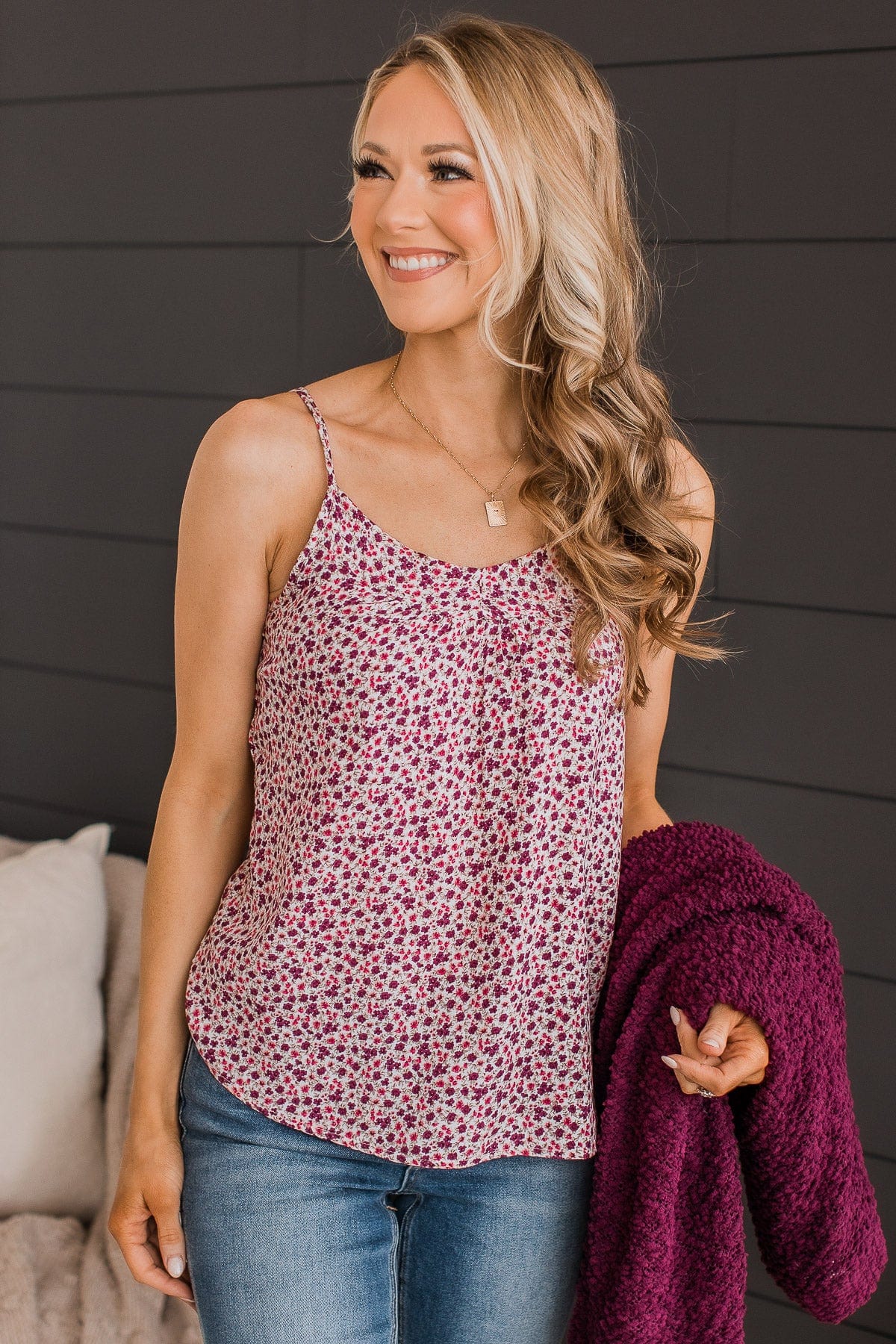 Lost In The Flowers Tank Top- Ivory, Purple, & Pink - Image 4