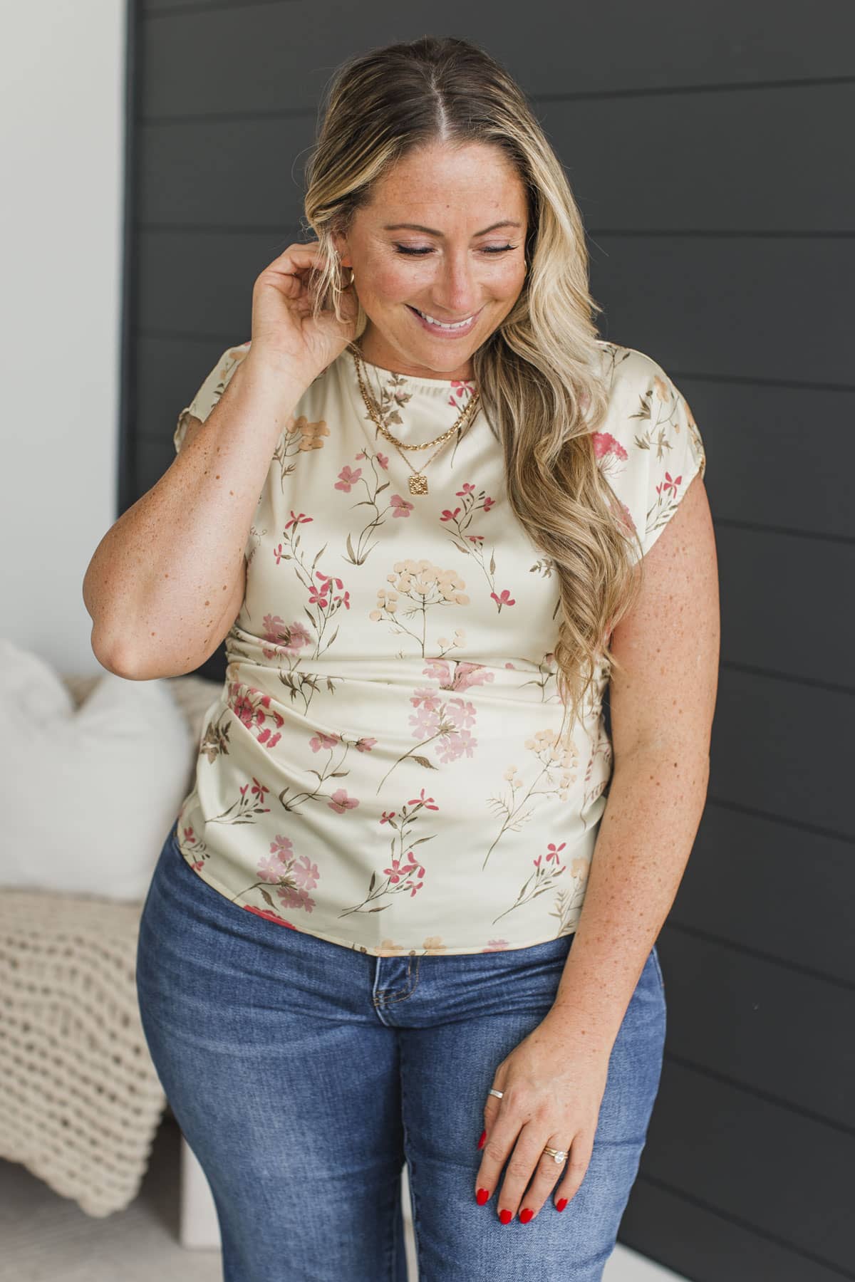 Lost In The Garden Satin Floral Blouse- Light Yellow - Image 4