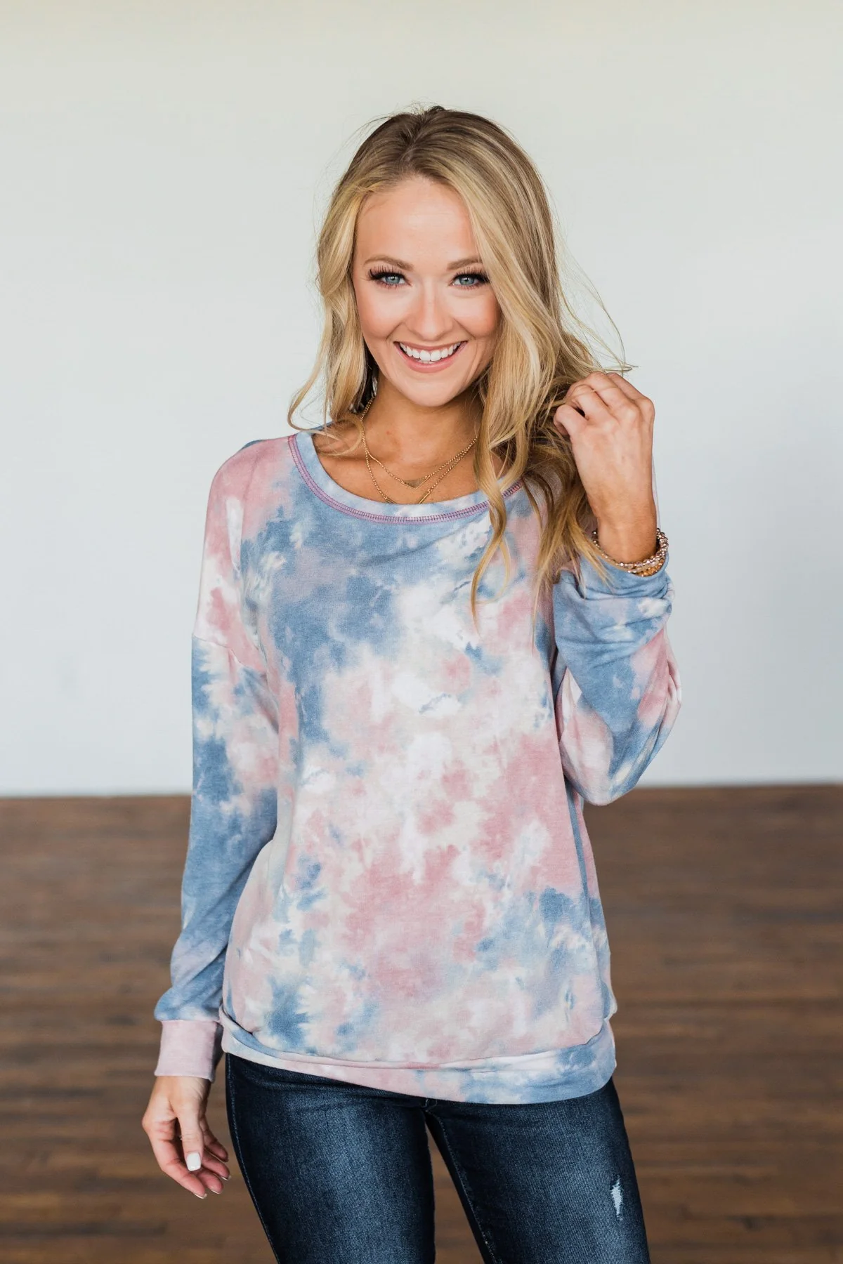 Lost In This Moment Tie Dye Pullover Top- Pink, Blue, Ivory - Image 2