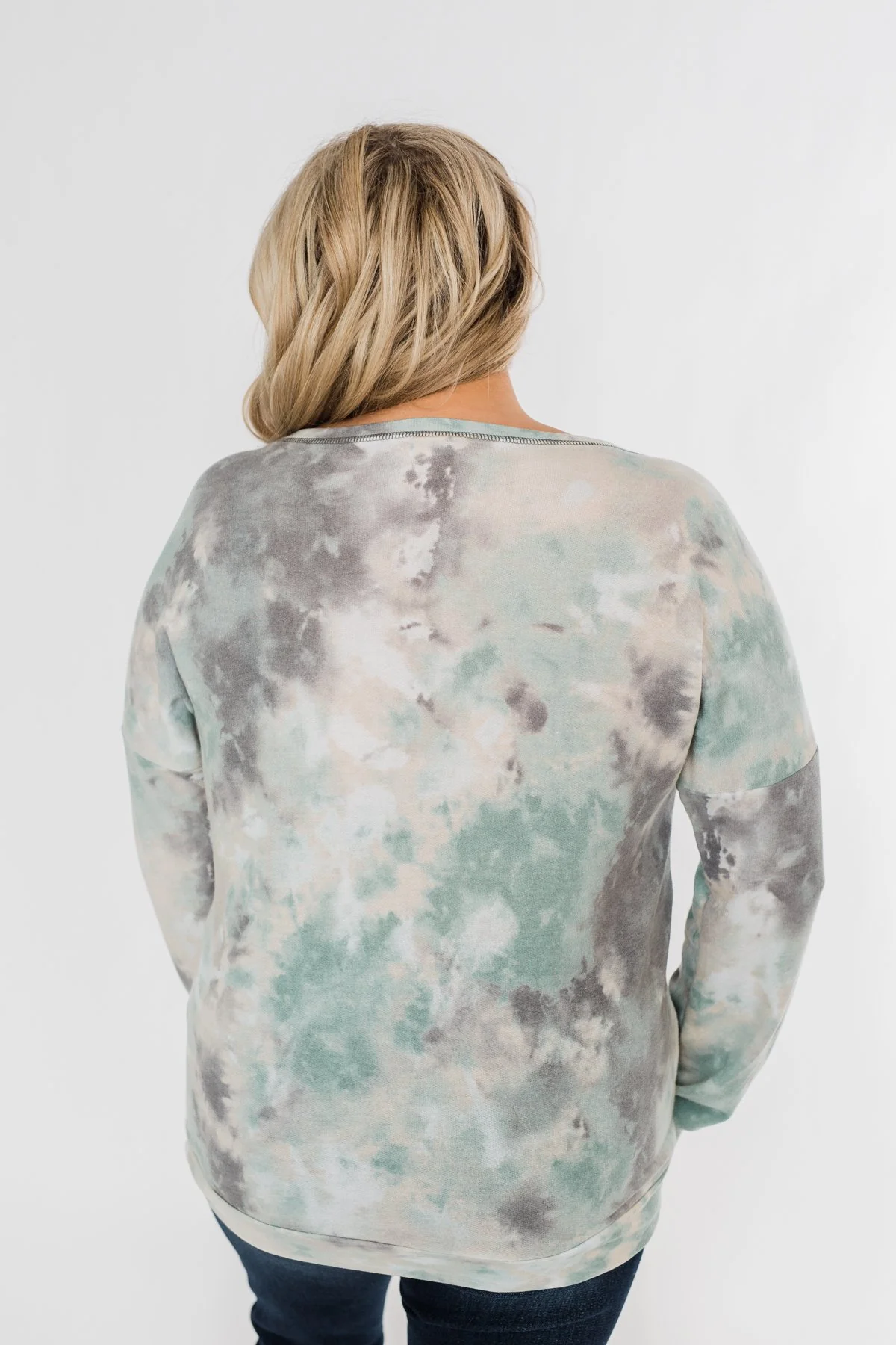Lost In This Moment Tie Dye Pullover Top- Sage, Oatmeal, Grey - Image 12