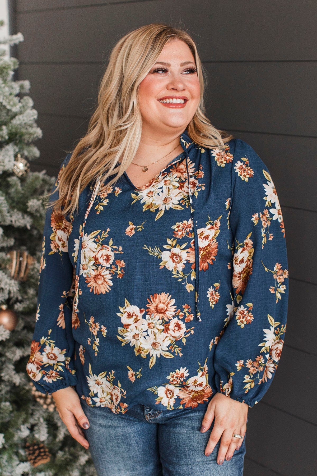 Lost In Thoughts Floral Blouse- Navy - Image 3