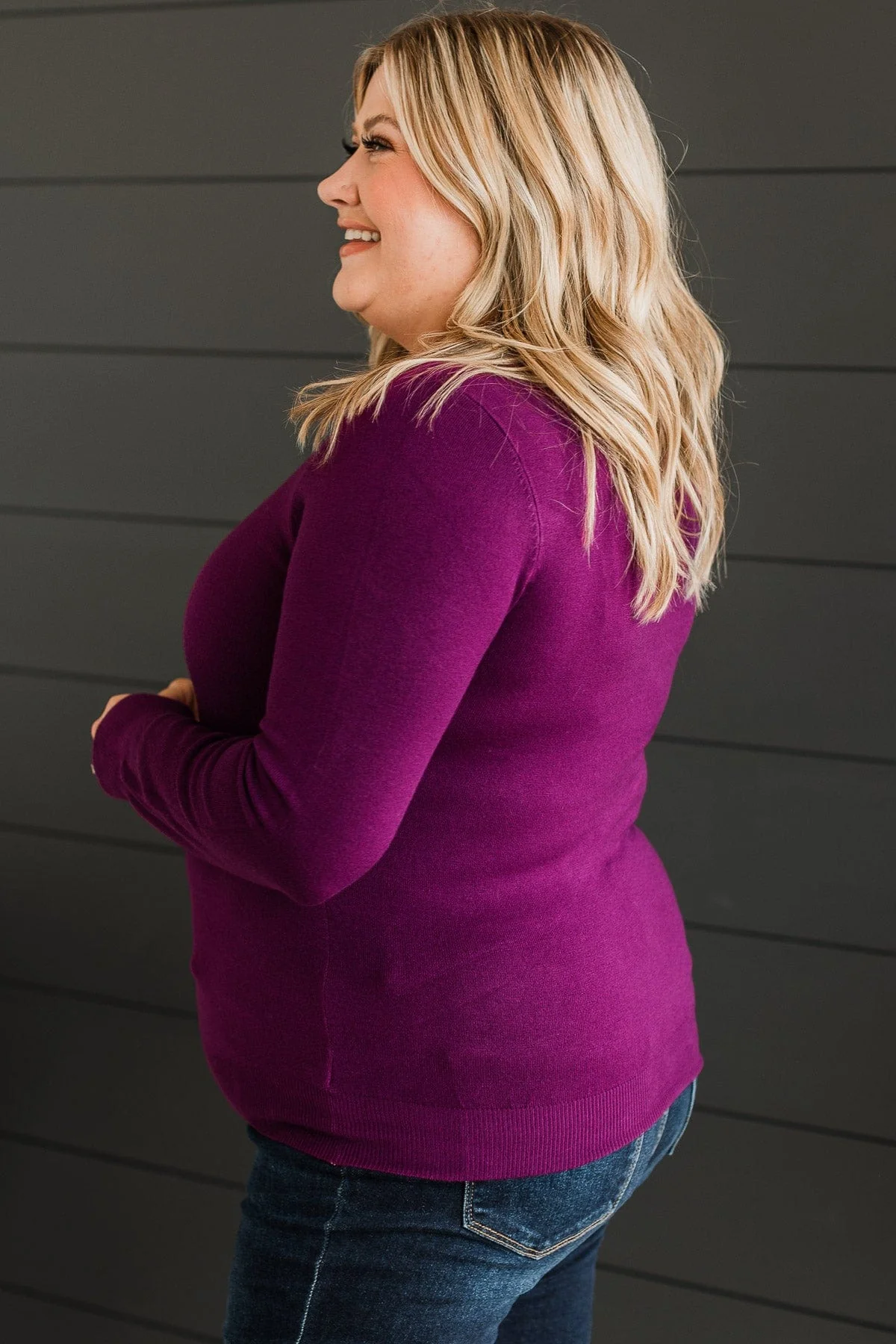 Lost In Your Love Knit Sweater- Dark Orchid - Image 4
