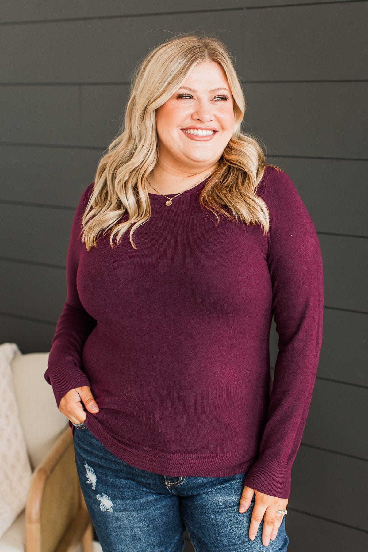 Lost In Your Love Knit Sweater- Wine - Image 3