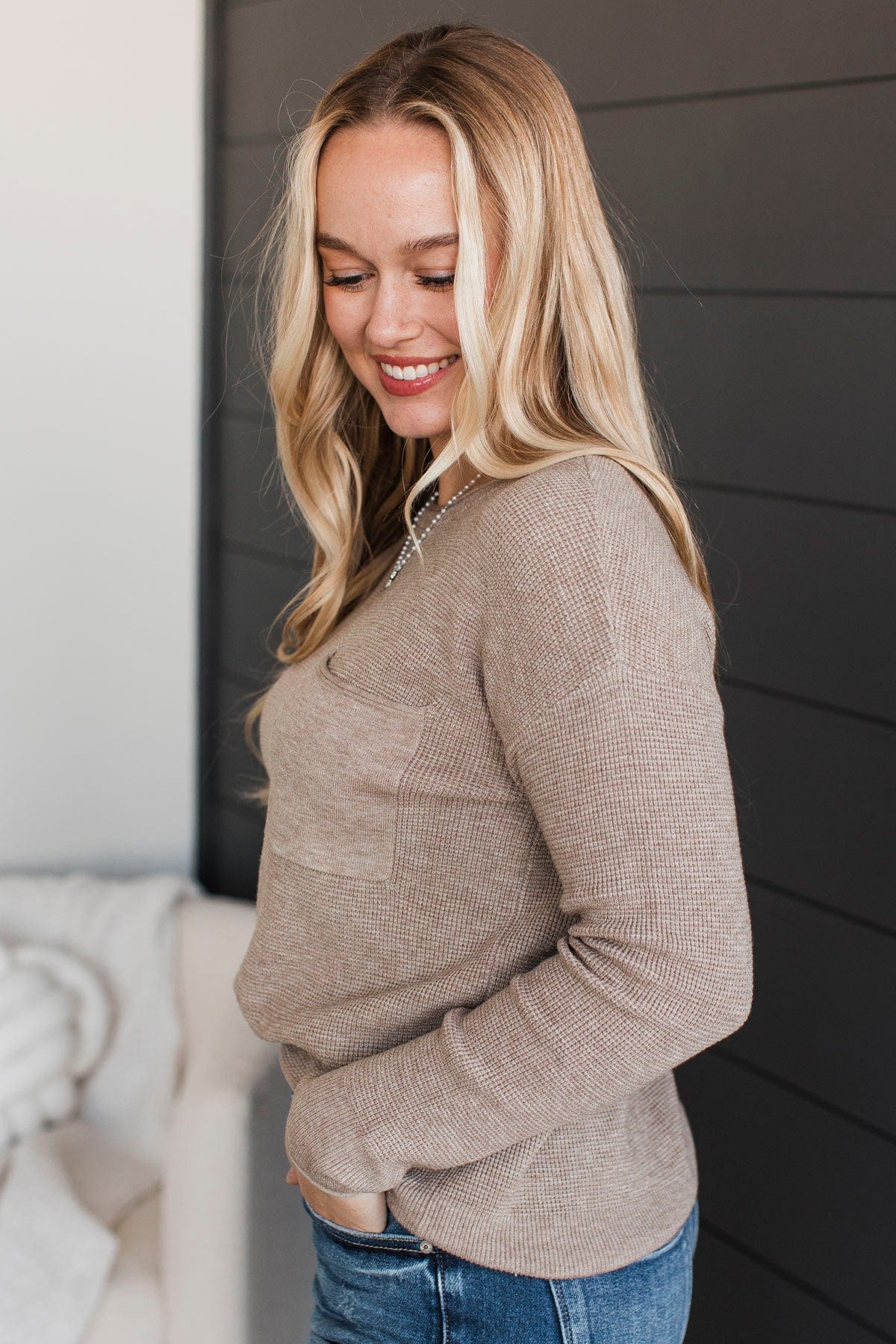 Lost In Your Smile Knit Sweater- Light Mocha - Image 6
