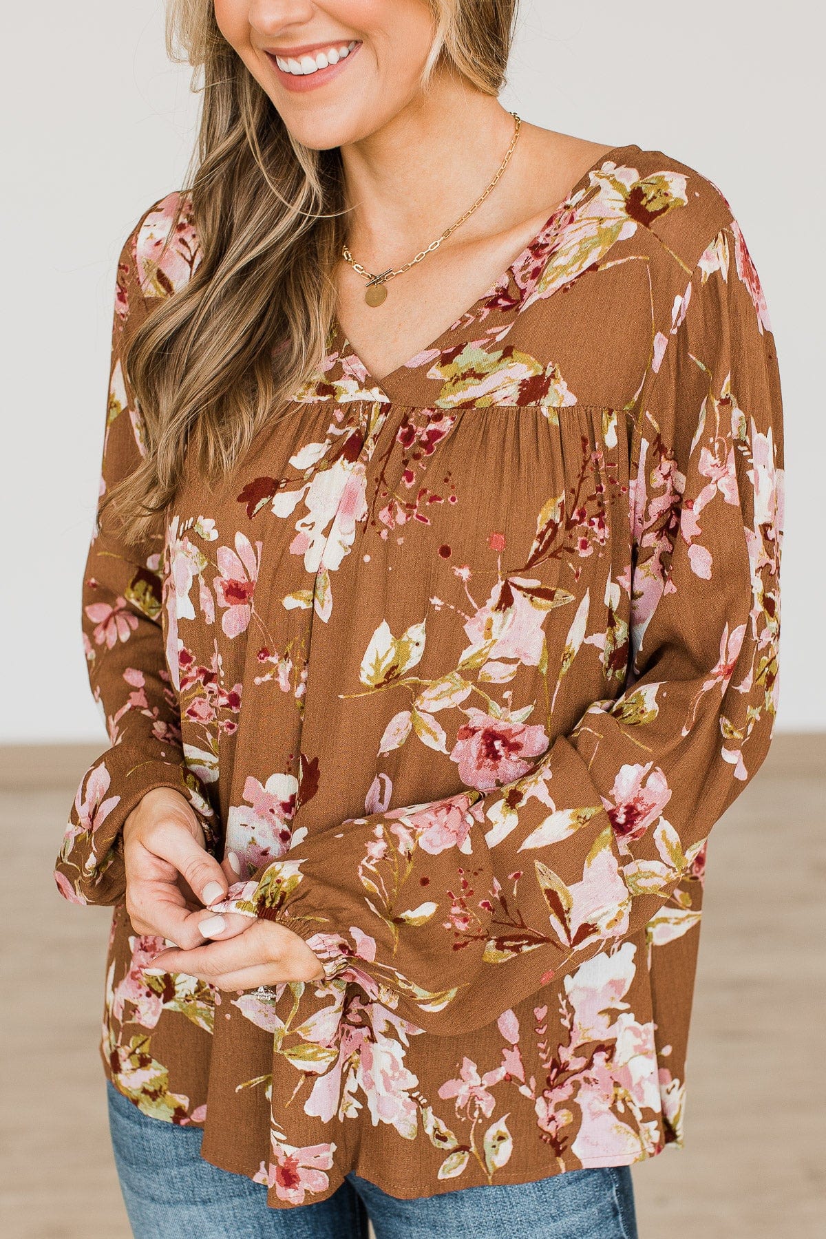 Lost On You Floral Blouse- Brown - Image 3