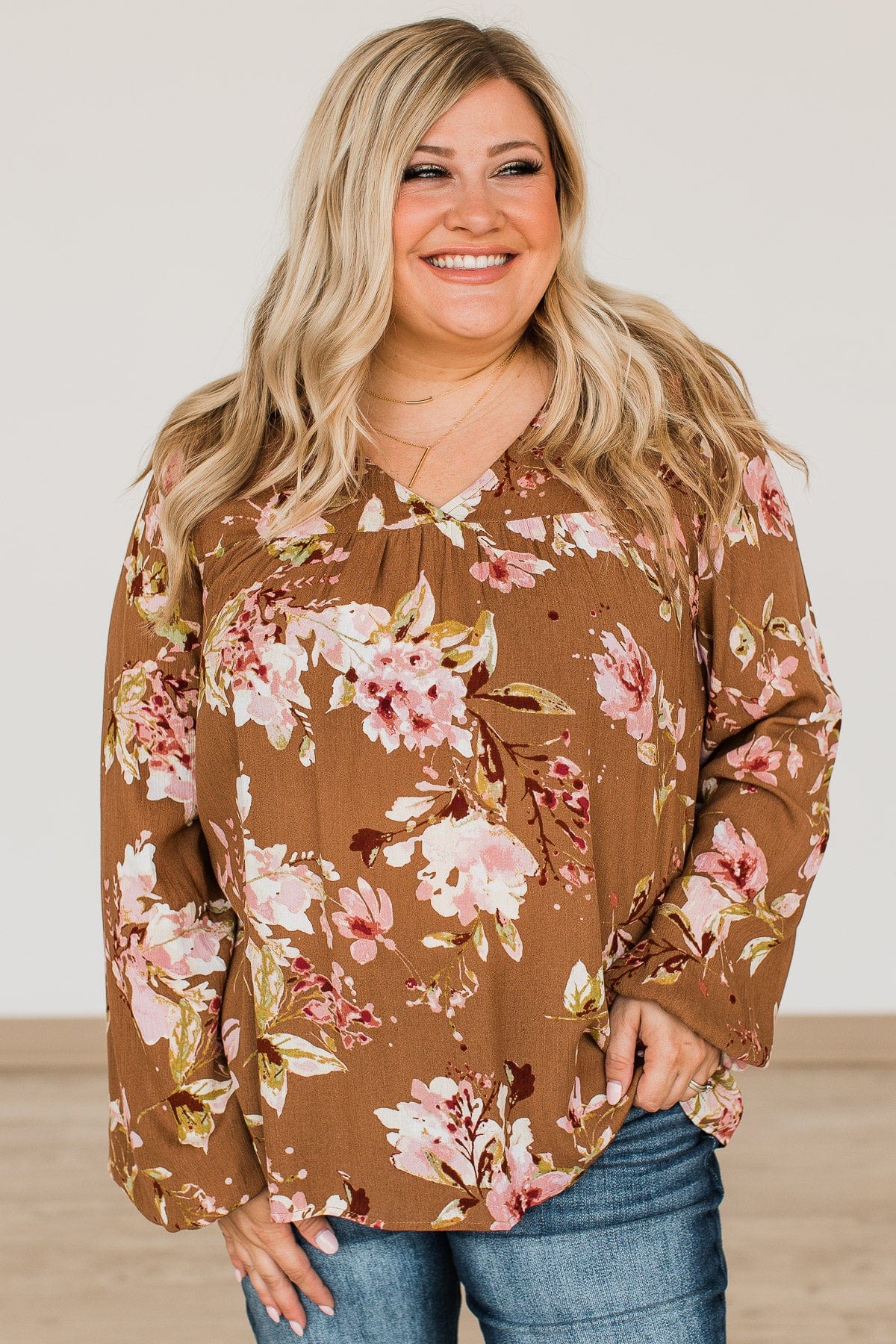 Lost On You Floral Blouse- Brown - Image 4