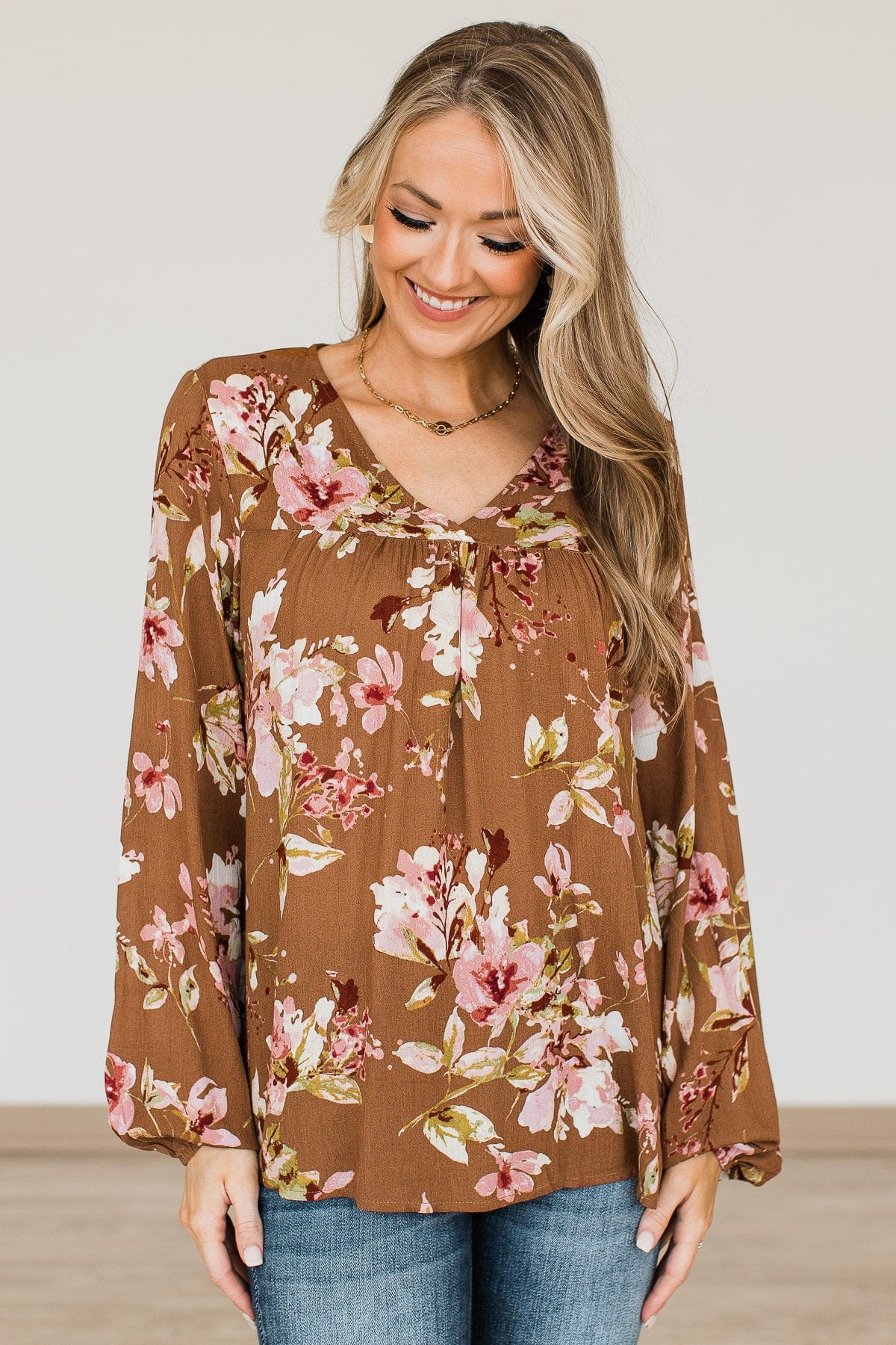 Lost On You Floral Blouse- Brown - Image 5