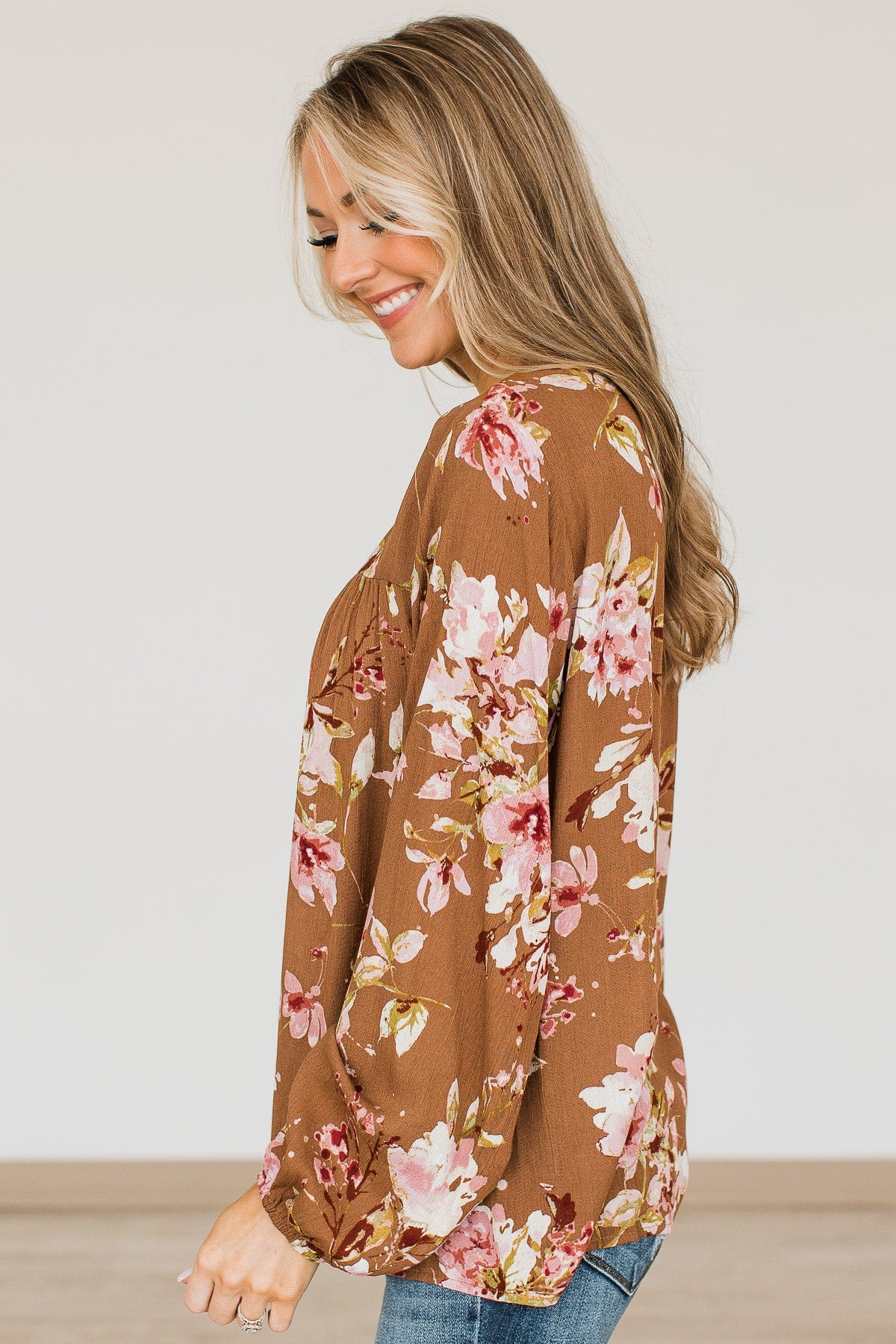 Lost On You Floral Blouse- Brown - Image 7