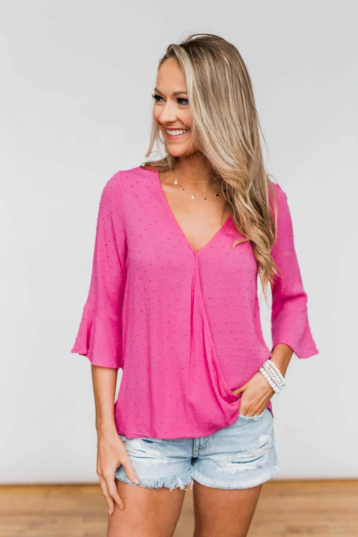 Lots Of Laughs V-Neck Wrap Top- Hot Pink - Image 3