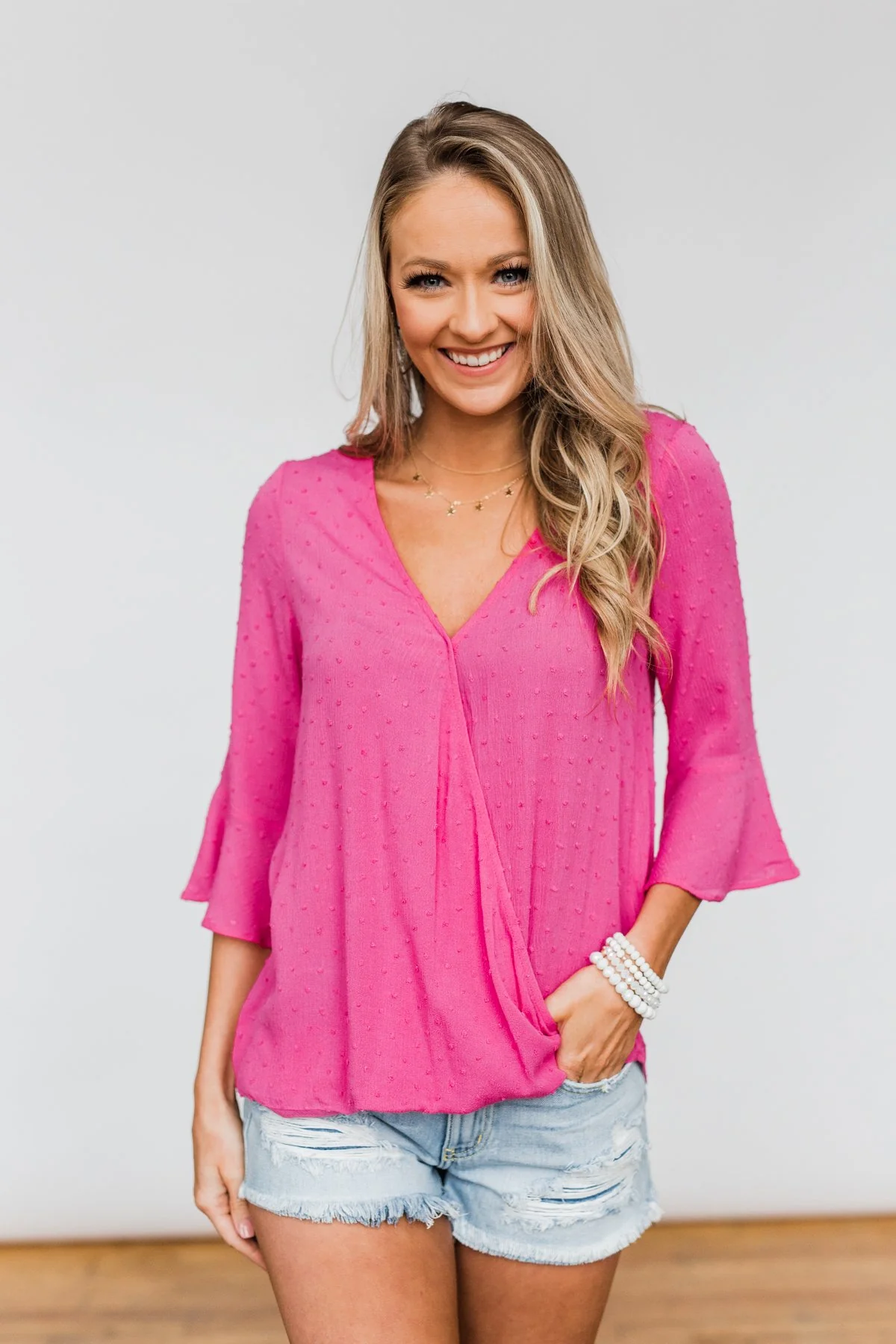 Lots Of Laughs V-Neck Wrap Top- Hot Pink - Image 4