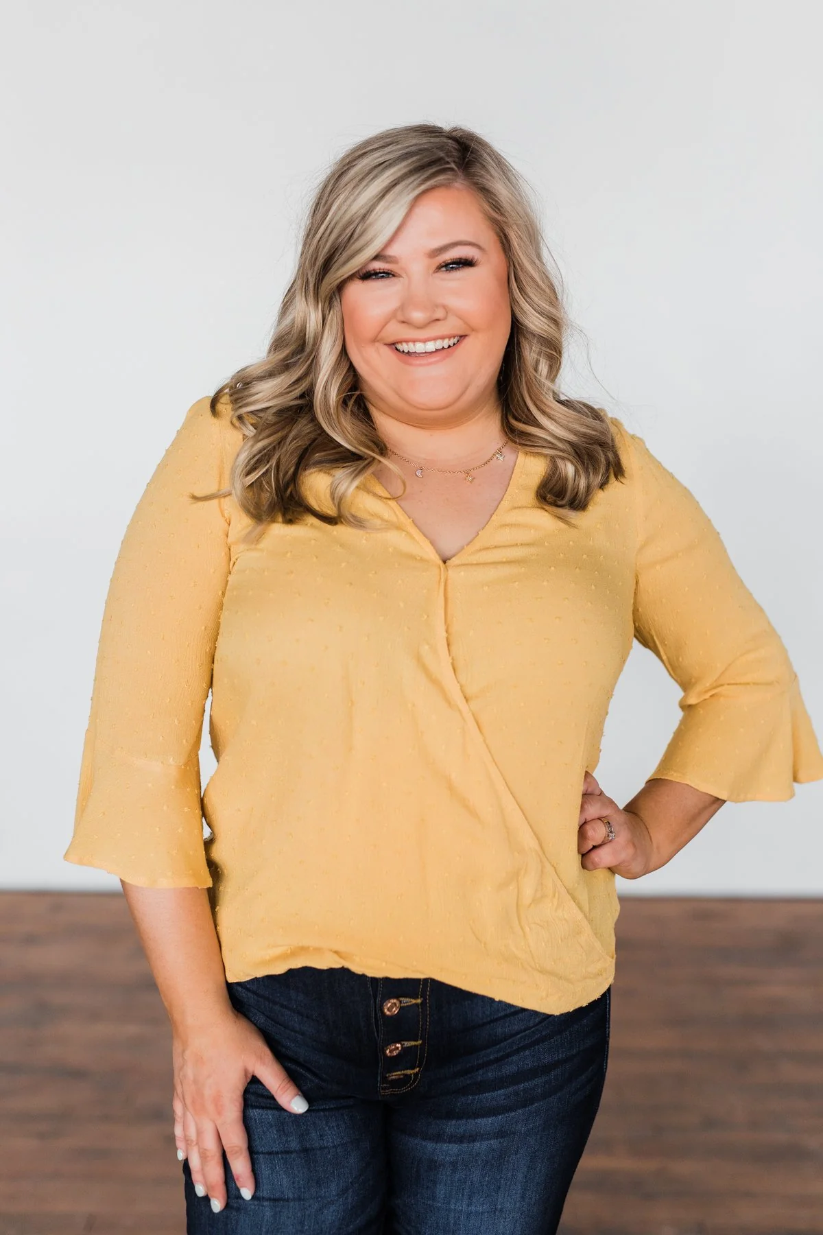 Lots Of Laughs V-Neck Wrap Top- Mustard - Image 4