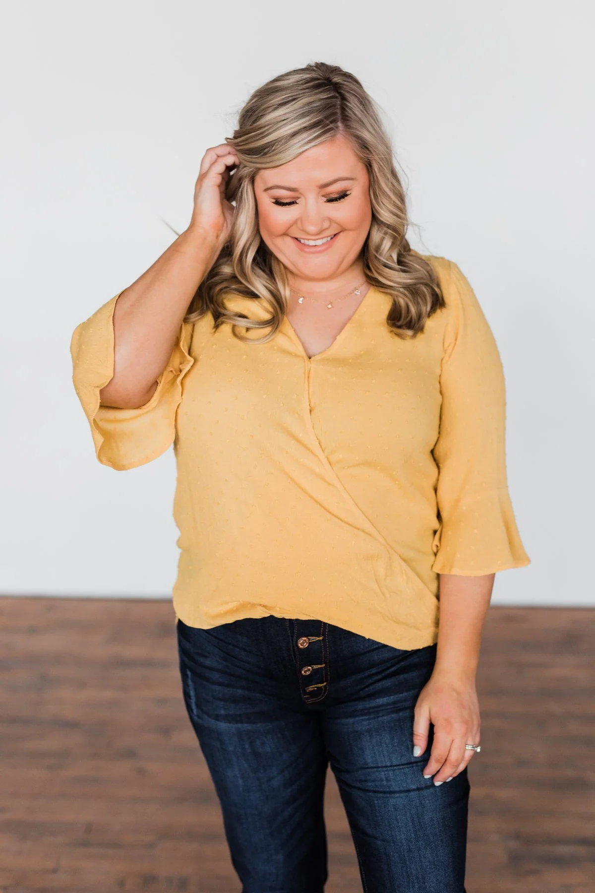 Lots Of Laughs V-Neck Wrap Top- Mustard - Image 7