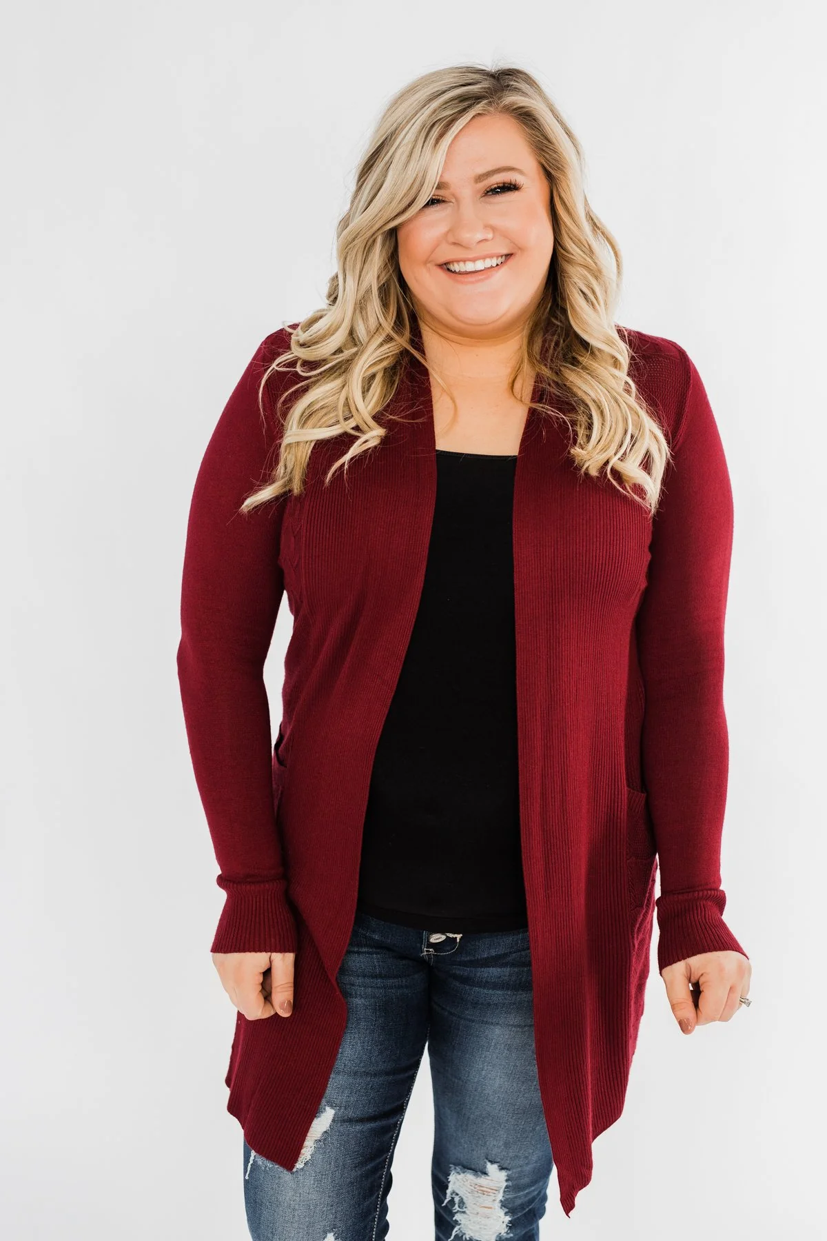Lots of Love Knit Cardigan- Burgundy - Image 5