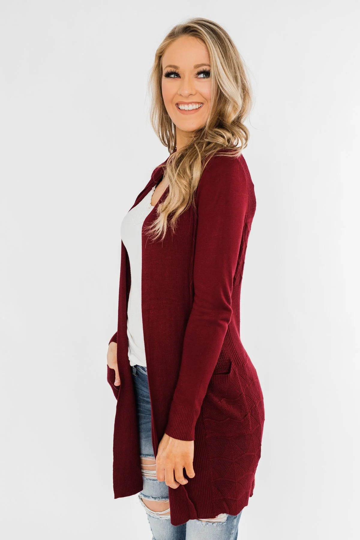 Lots of Love Knit Cardigan- Burgundy - Image 6