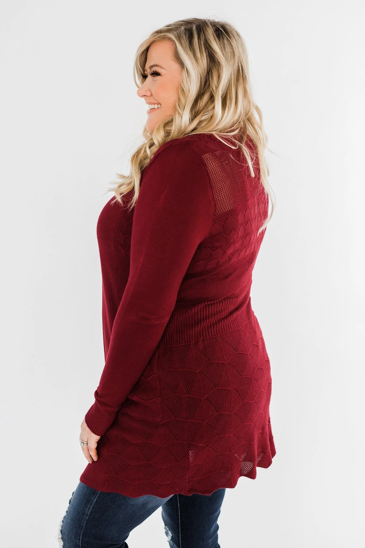 Lots of Love Knit Cardigan- Burgundy - Image 7