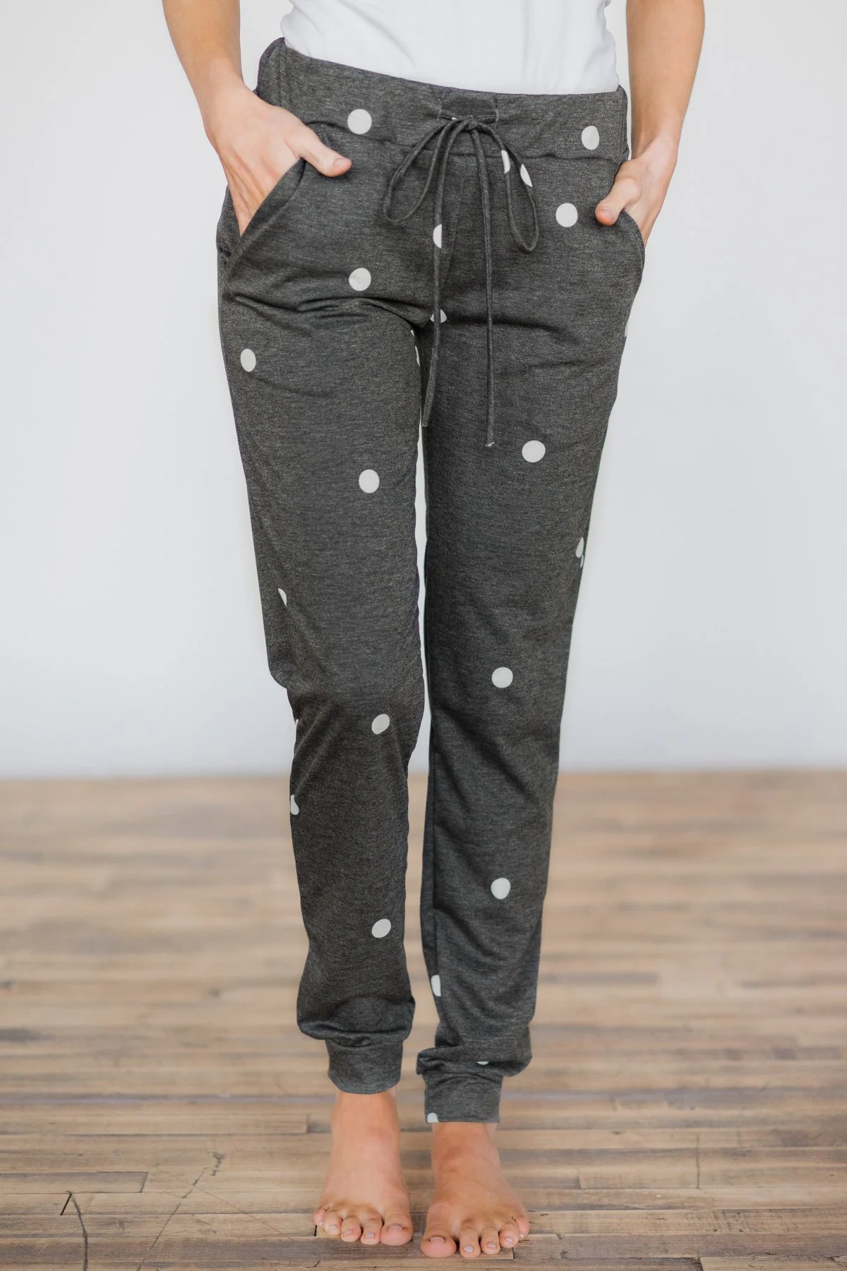 Lounge Joggers ~ Charcoal & Polka Dots