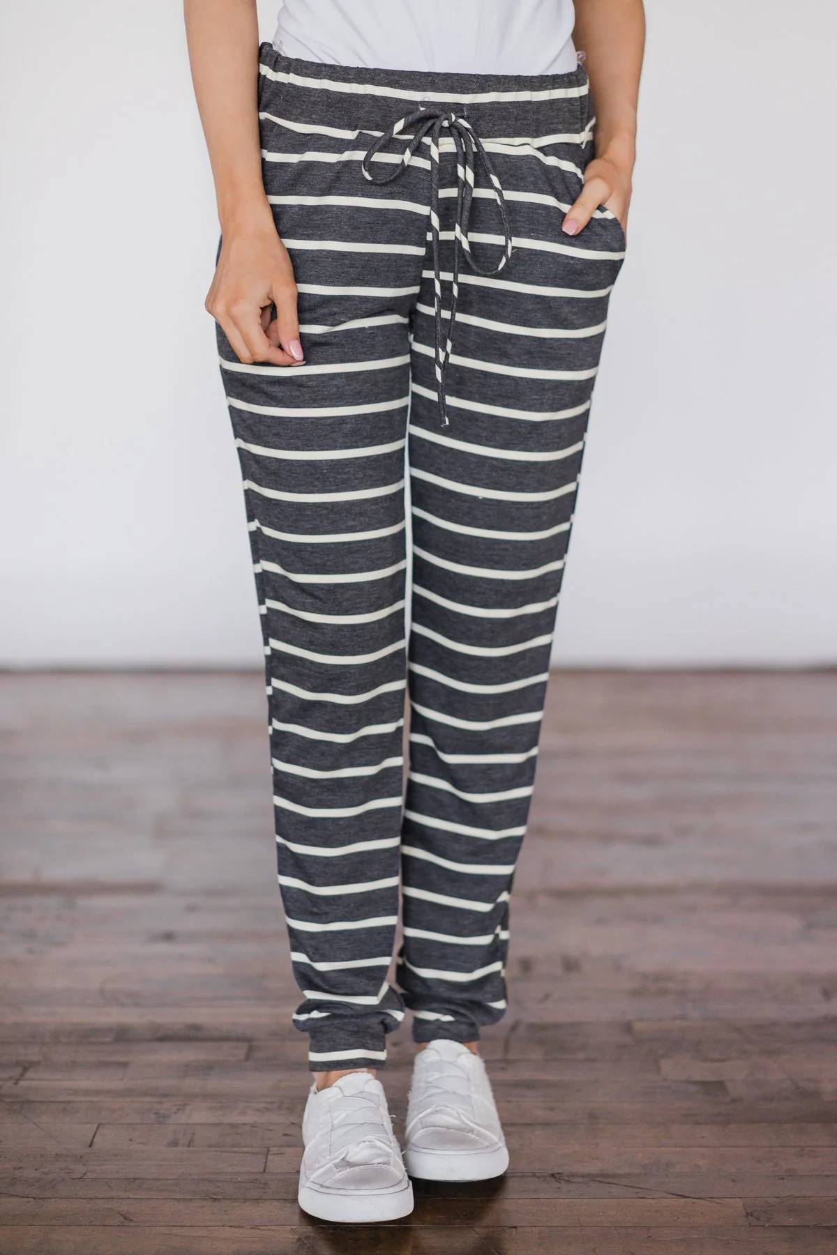 Lounge Joggers ~ Cool Grey & Stripes - Image 3