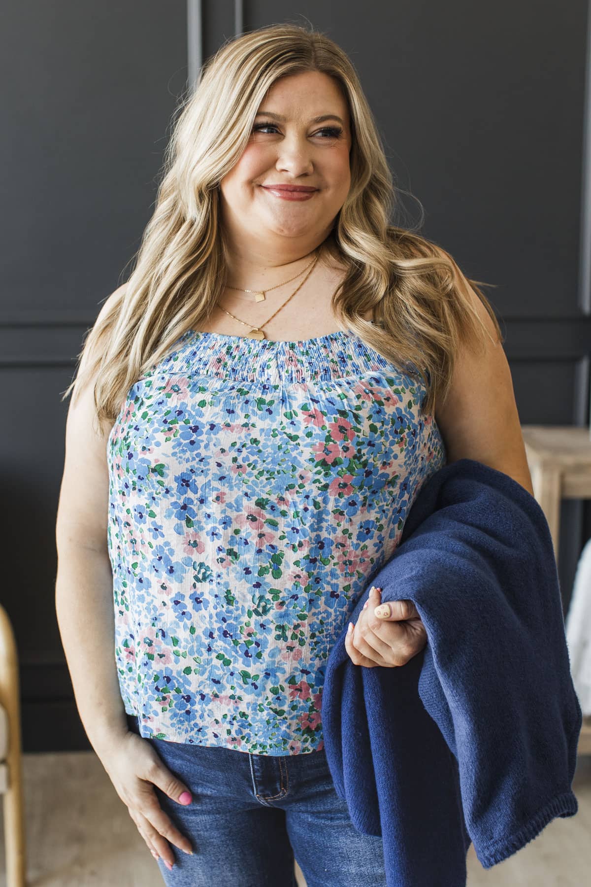 Love Abundantly Floral Tank Top- Ivory & Blue - Image 3