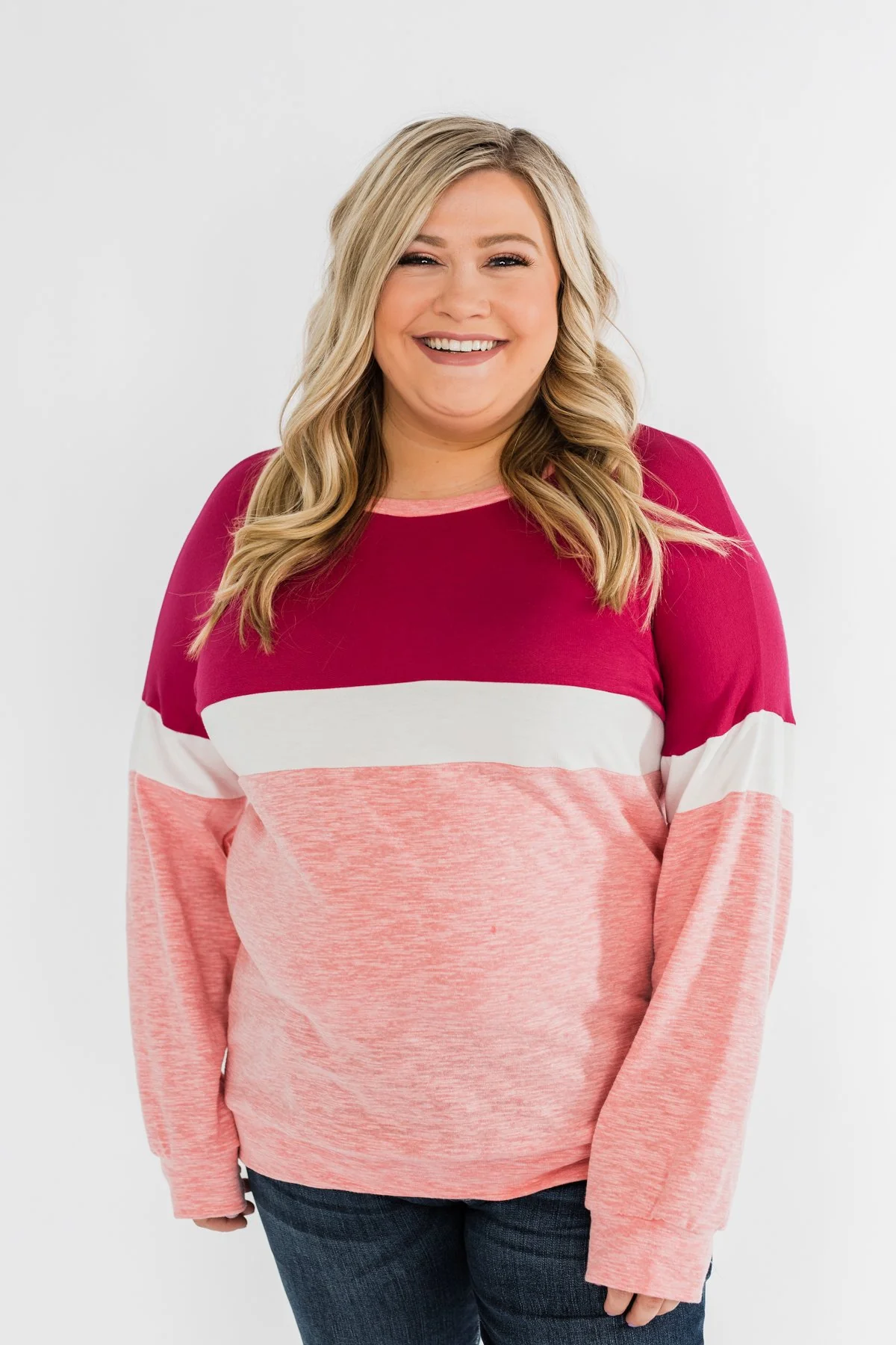 Love All Around Color Block Top- Magenta, Pink, & Ivory - Image 3