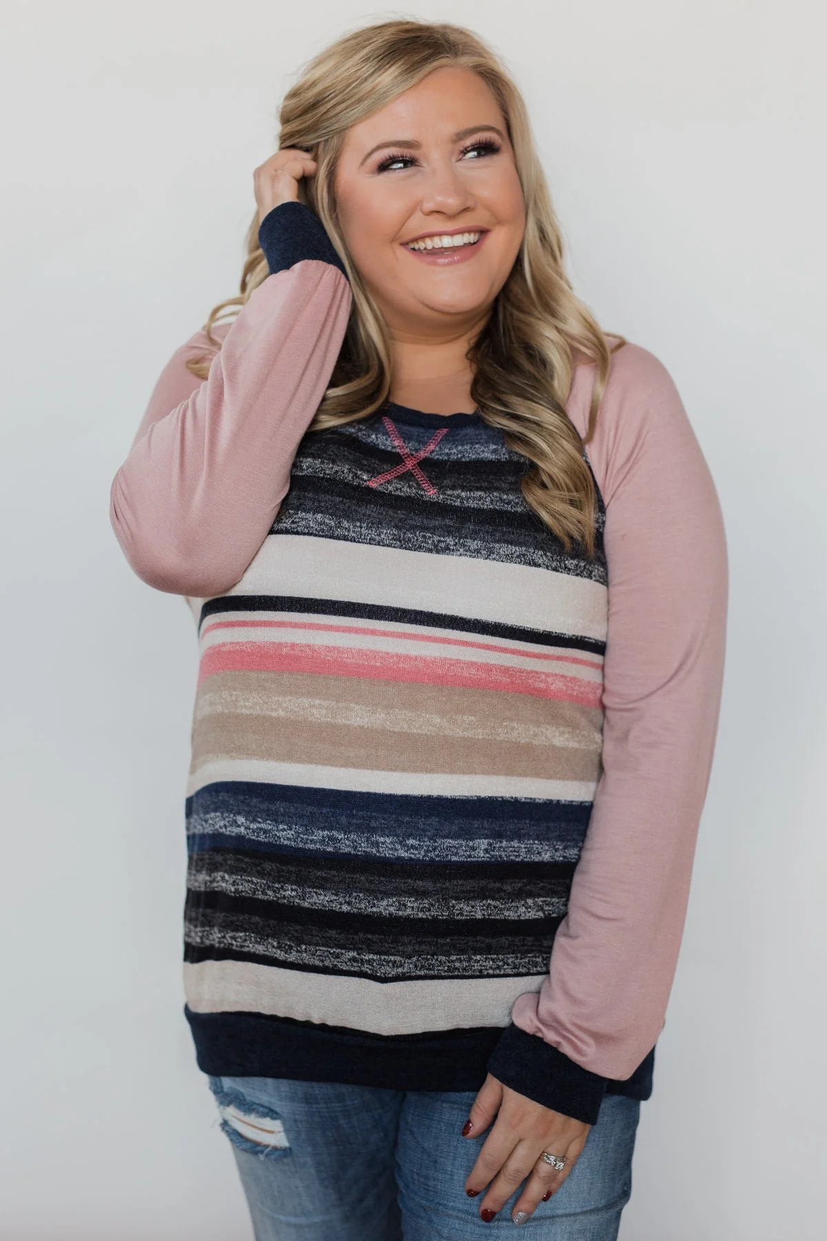 Love Always Long Sleeve Pullover - Mauve & Navy - Image 10