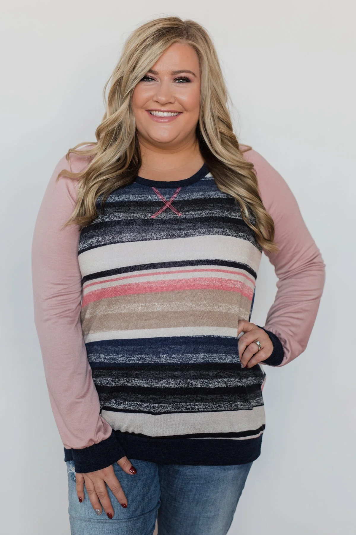 Love Always Long Sleeve Pullover - Mauve & Navy - Image 2
