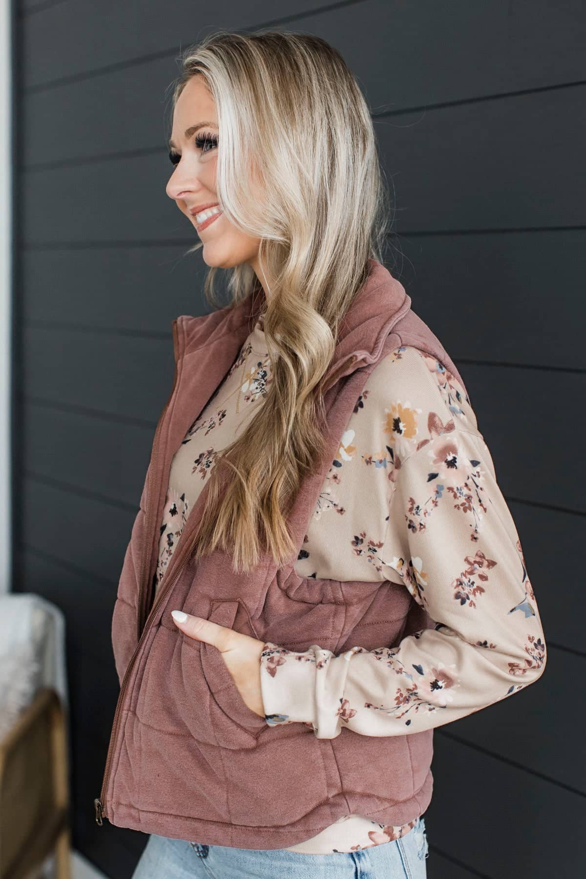 Love Always Wins Washed Puffer Vest- Brown - Image 4