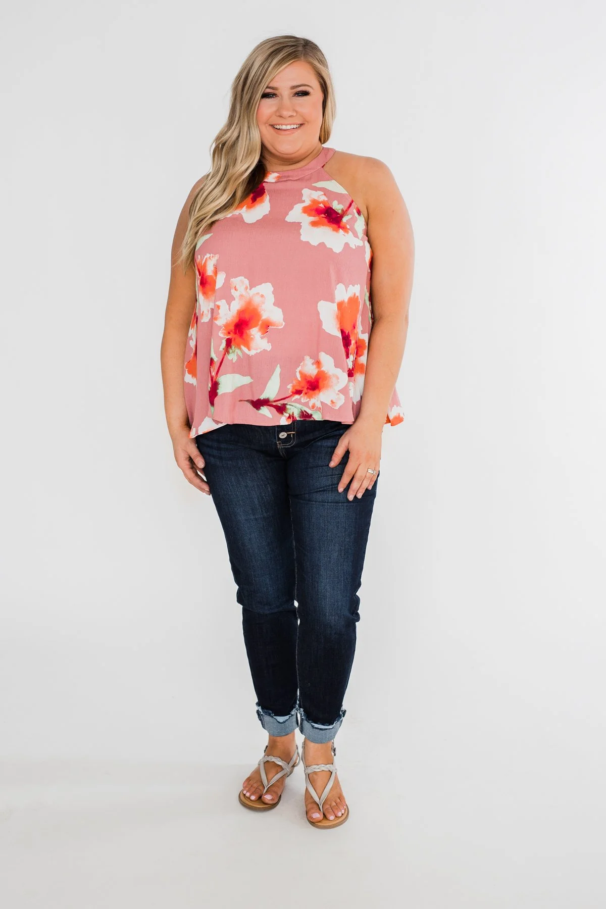 Love At Last Floral Halter Tank Top- Mauve - Image 4