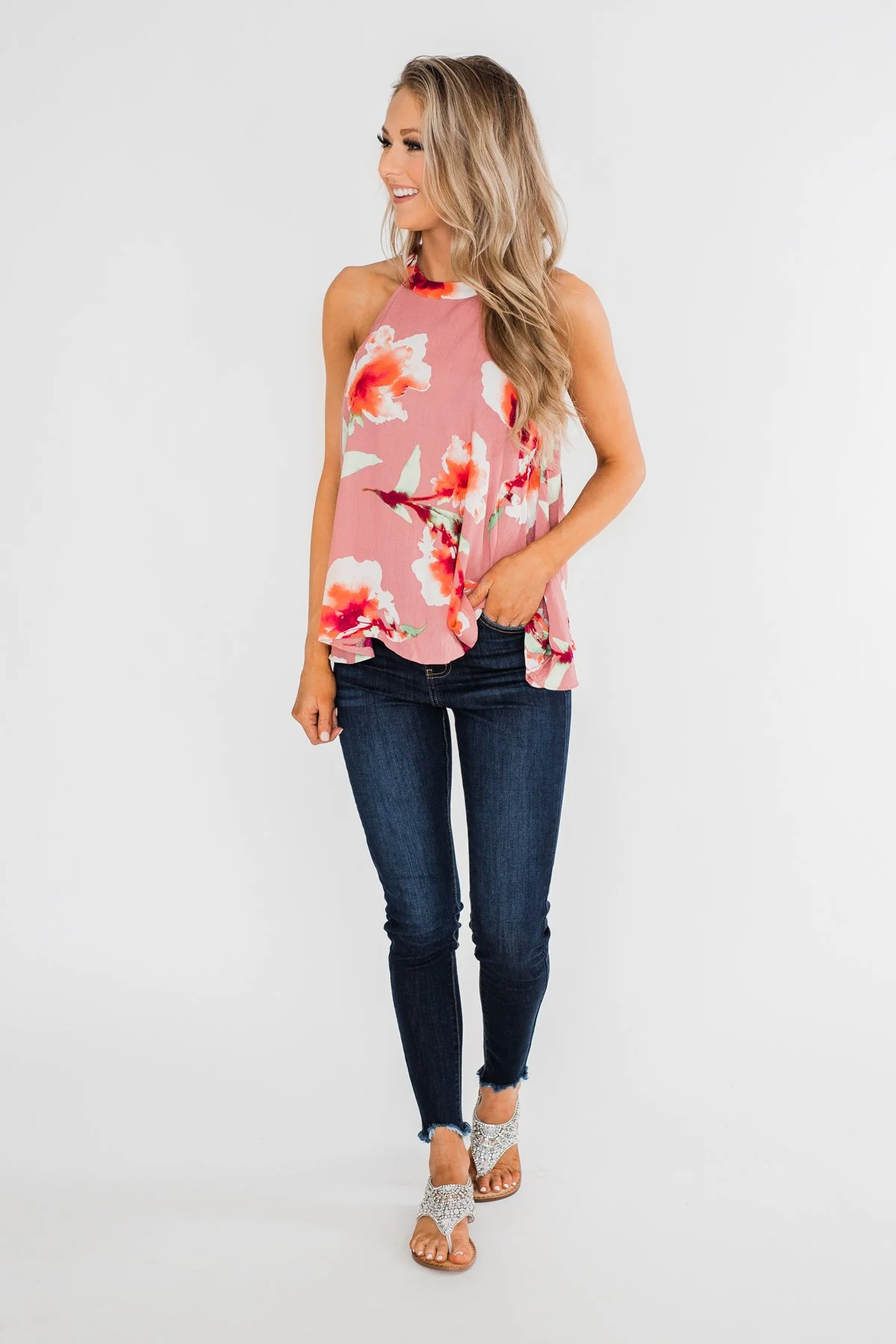 Love At Last Floral Halter Tank Top- Mauve - Image 7