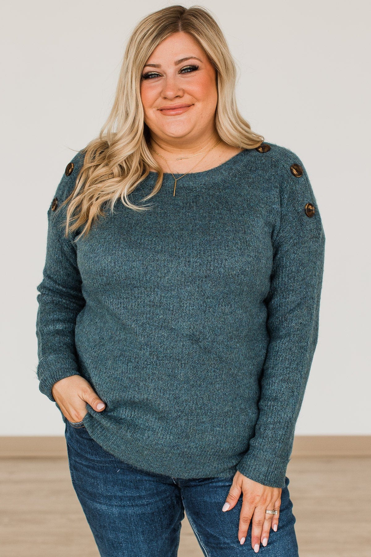 Love Beyond Words Knit Sweater- Dark Teal - Image 4