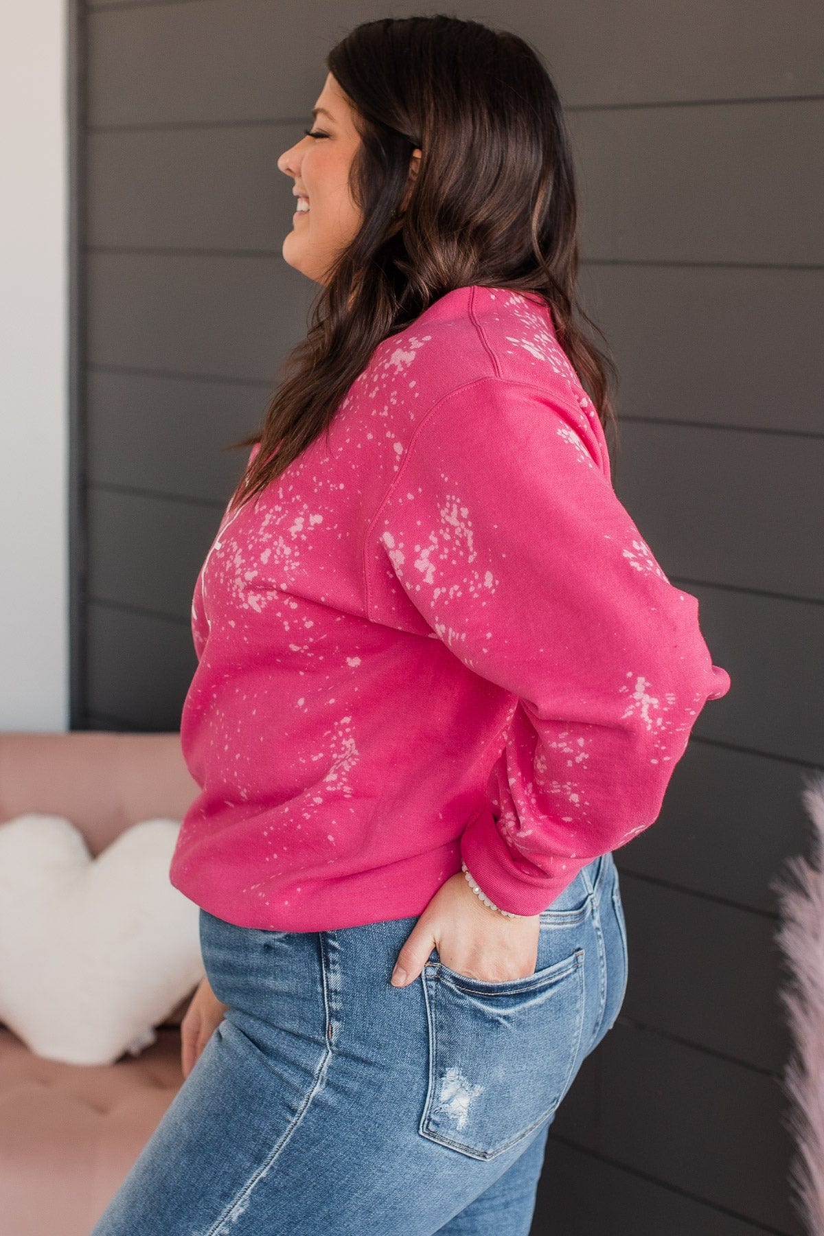 "Love" Bleached Crew Neck- Pink - Image 6