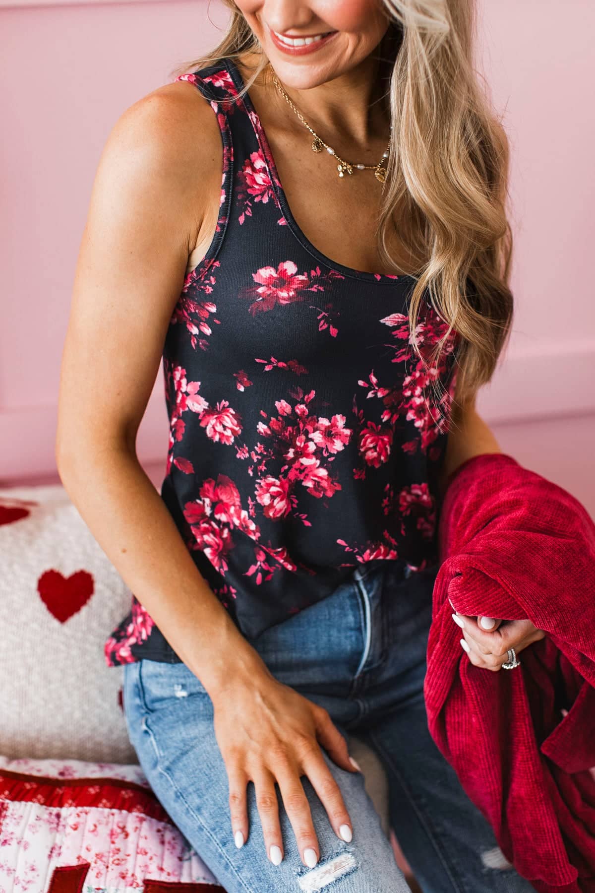 Love Blooms Floral Tank Top- Black - Image 5