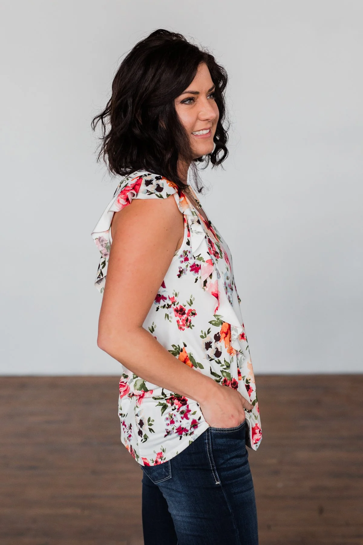 Love Blossoms Ruffle Floral Top- Ivory - Image 14