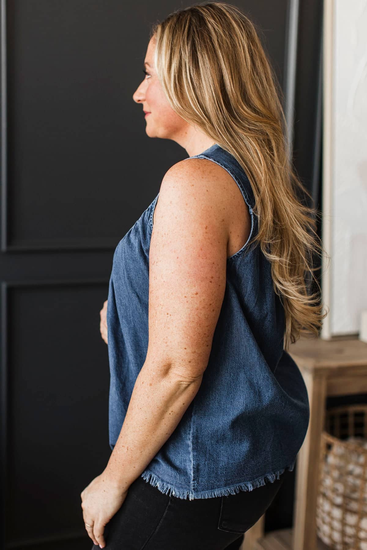 Love Confessions Chambray Swing Tank Top- Dark Denim - Image 5