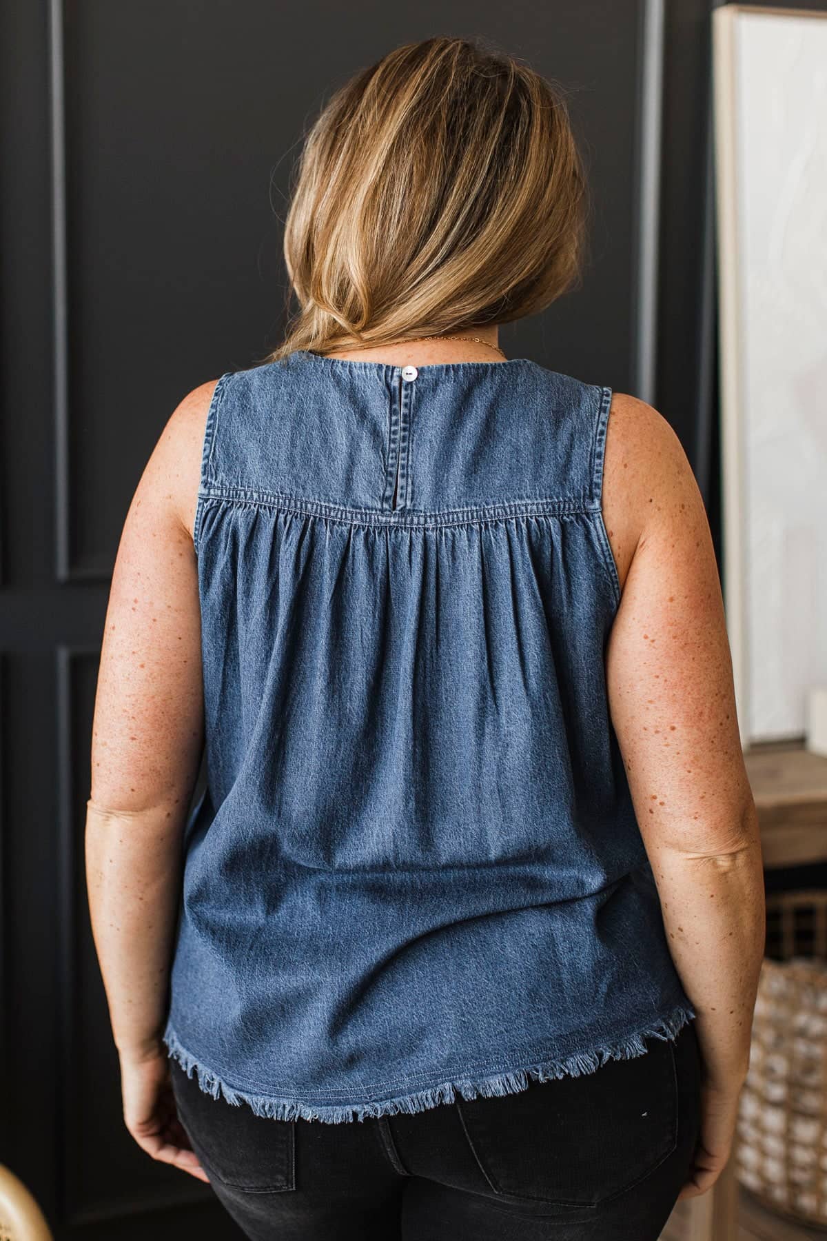 Love Confessions Chambray Swing Tank Top- Dark Denim - Image 7