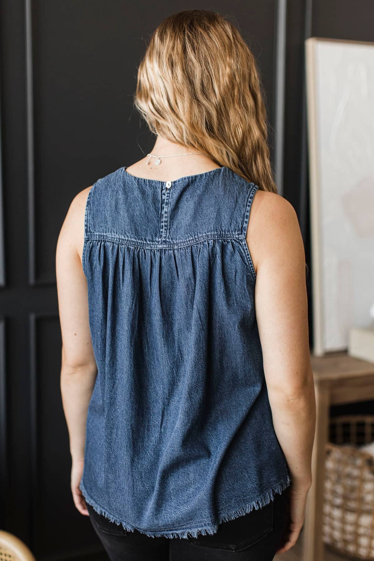 Love Confessions Chambray Swing Tank Top- Dark Denim - Image 8