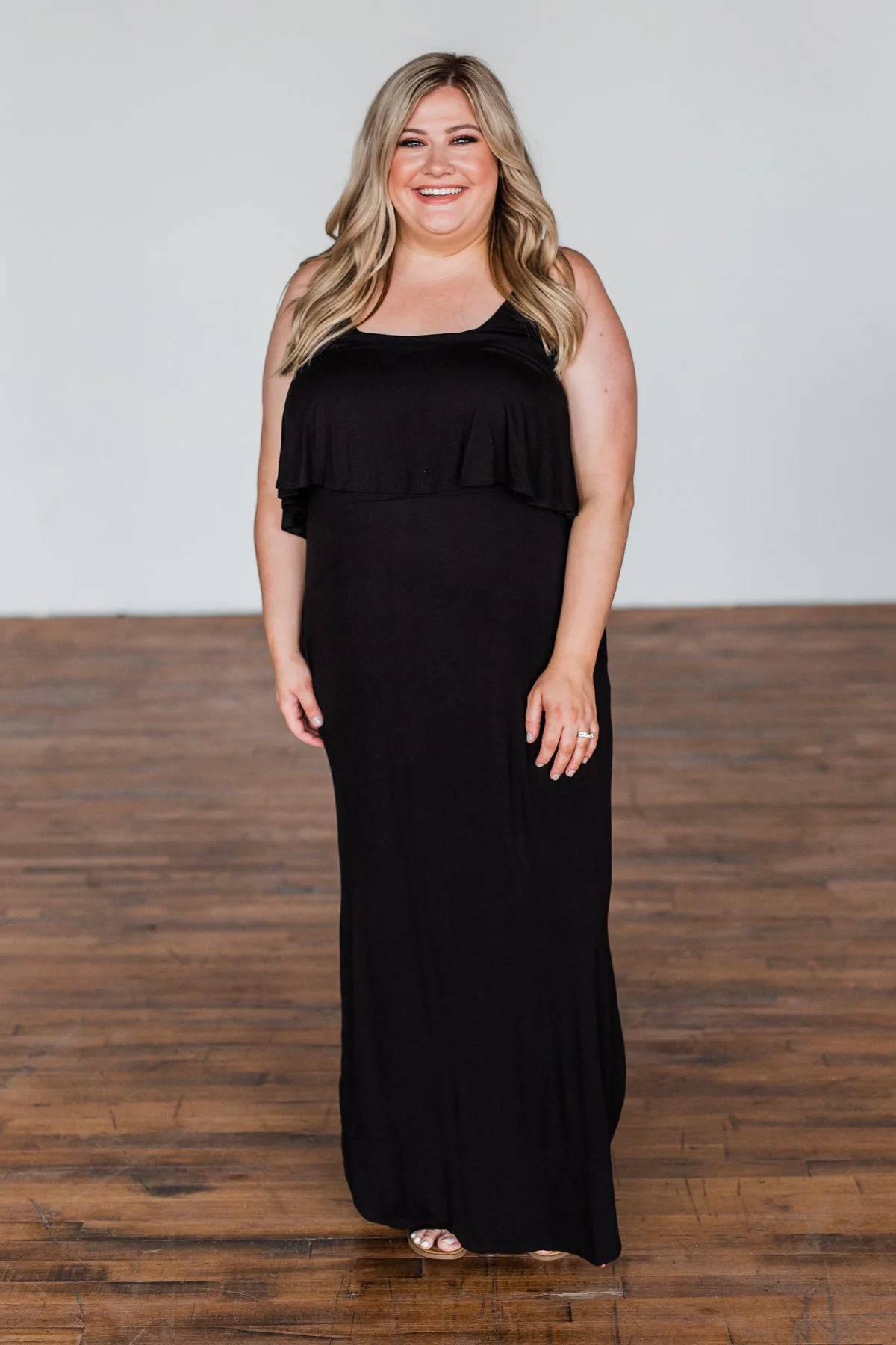 Love Connection Ruffle Maxi Dress- Black - Image 4