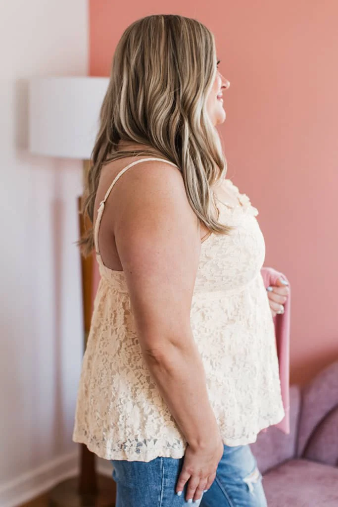 Love Deeply Floral Lace Babydoll Tank Top- Cream - Image 3