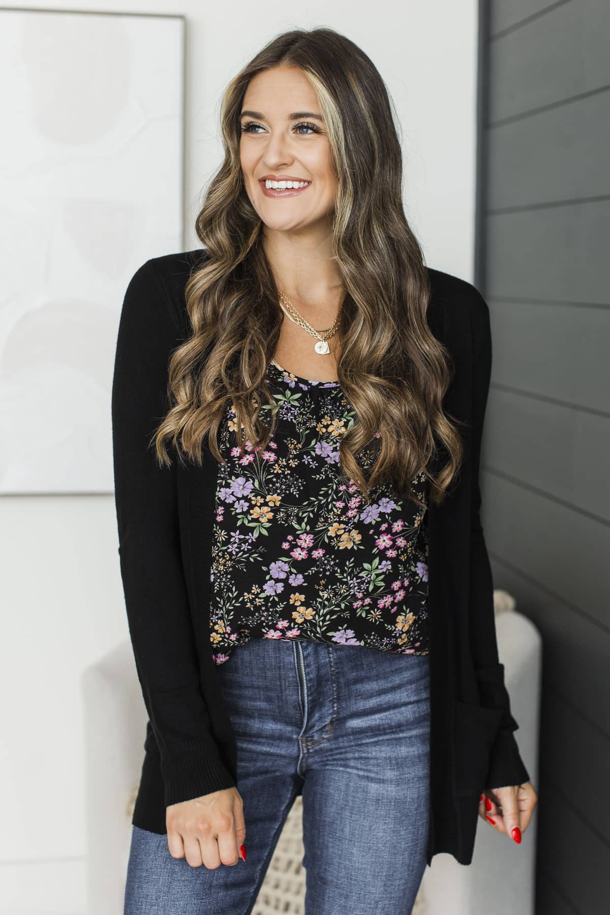 Love Fearlessly Floral Tank Top- Black & Lilac - Image 2