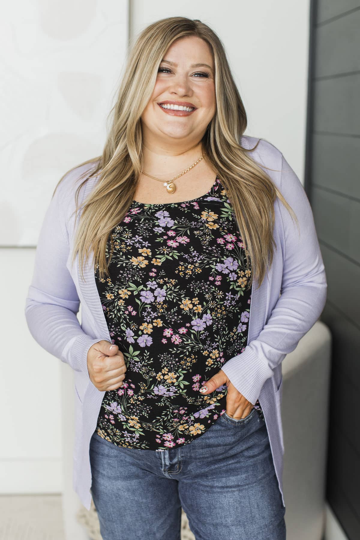 Love Fearlessly Floral Tank Top- Black & Lilac - Image 3