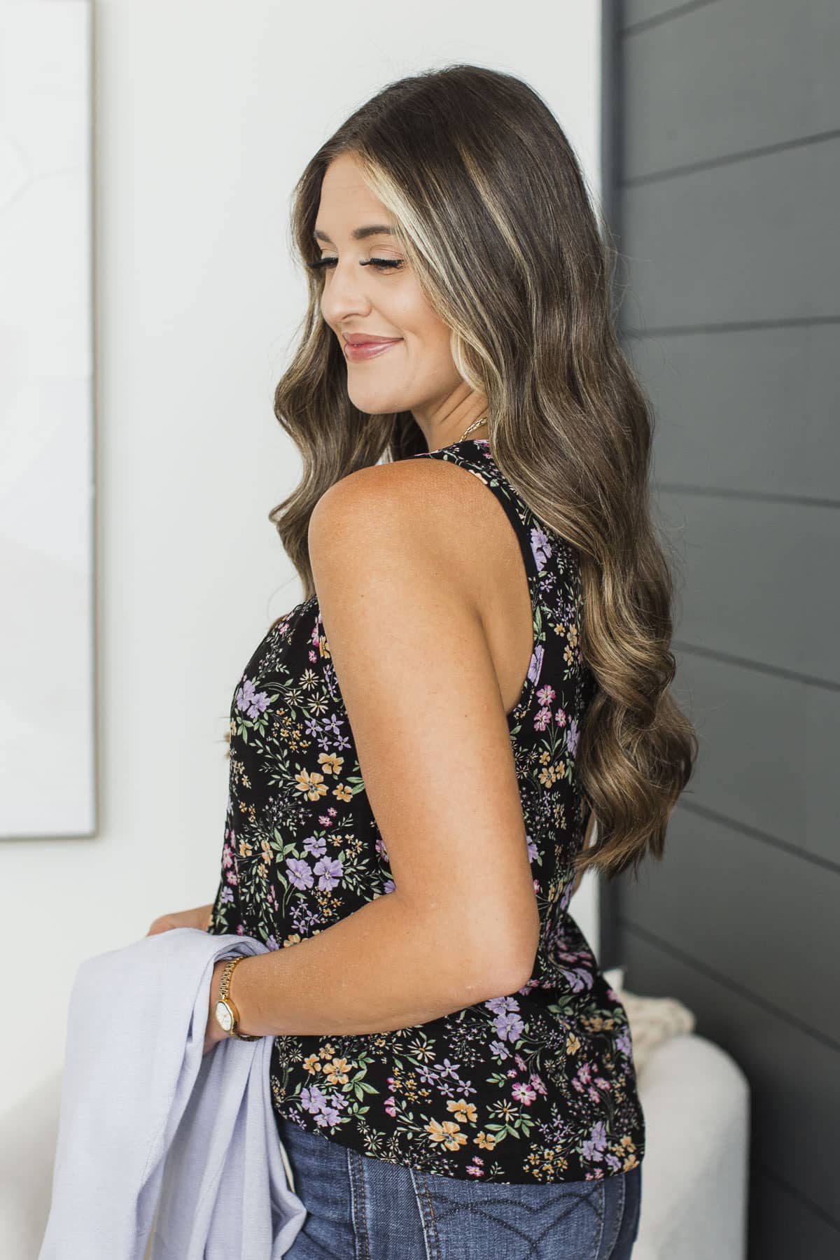 Love Fearlessly Floral Tank Top- Black & Lilac - Image 6