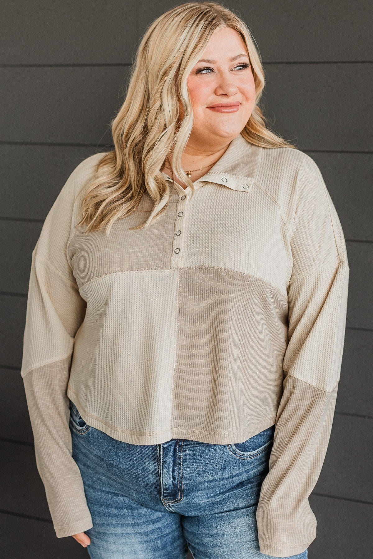 Love Follows Color Block Top- Cream & Taupe - Image 4
