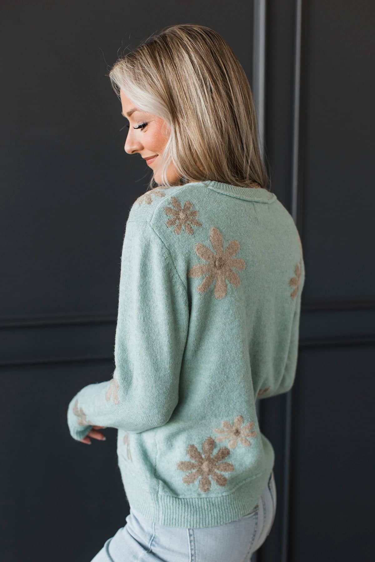 Love Grows Here Floral Sweater- Dusty Mint - Image 5