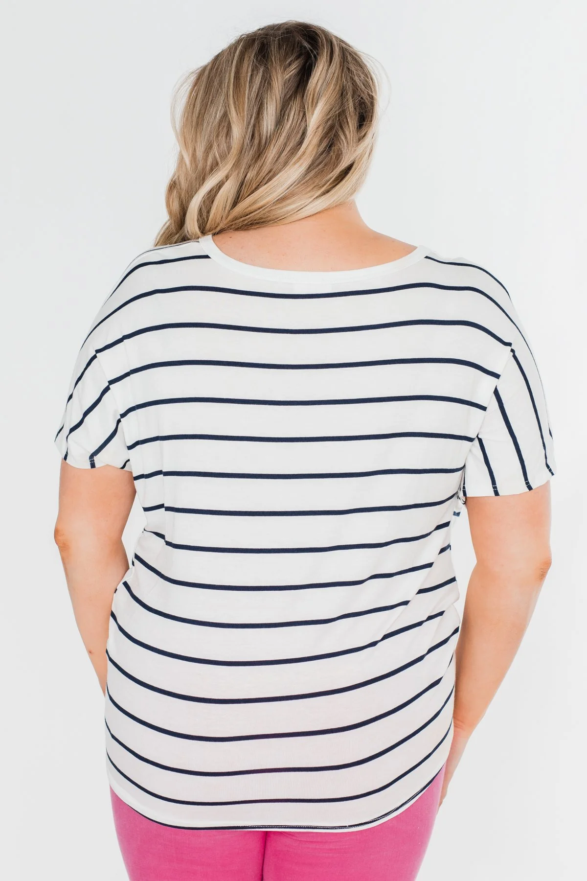 Love Has A Way Short Sleeve Dolman Top- Ivory & Navy - Image 10