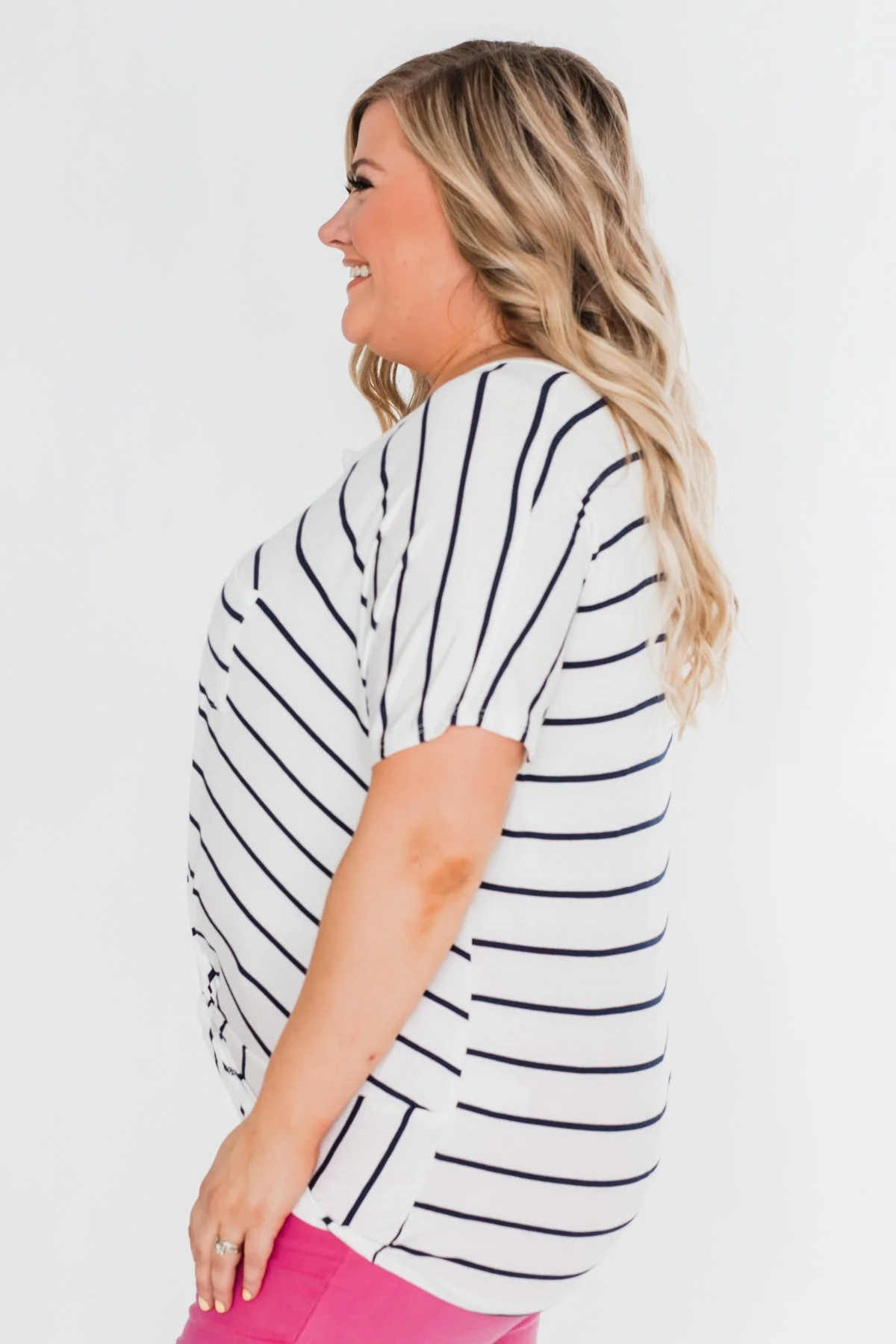 Love Has A Way Short Sleeve Dolman Top- Ivory & Navy - Image 8