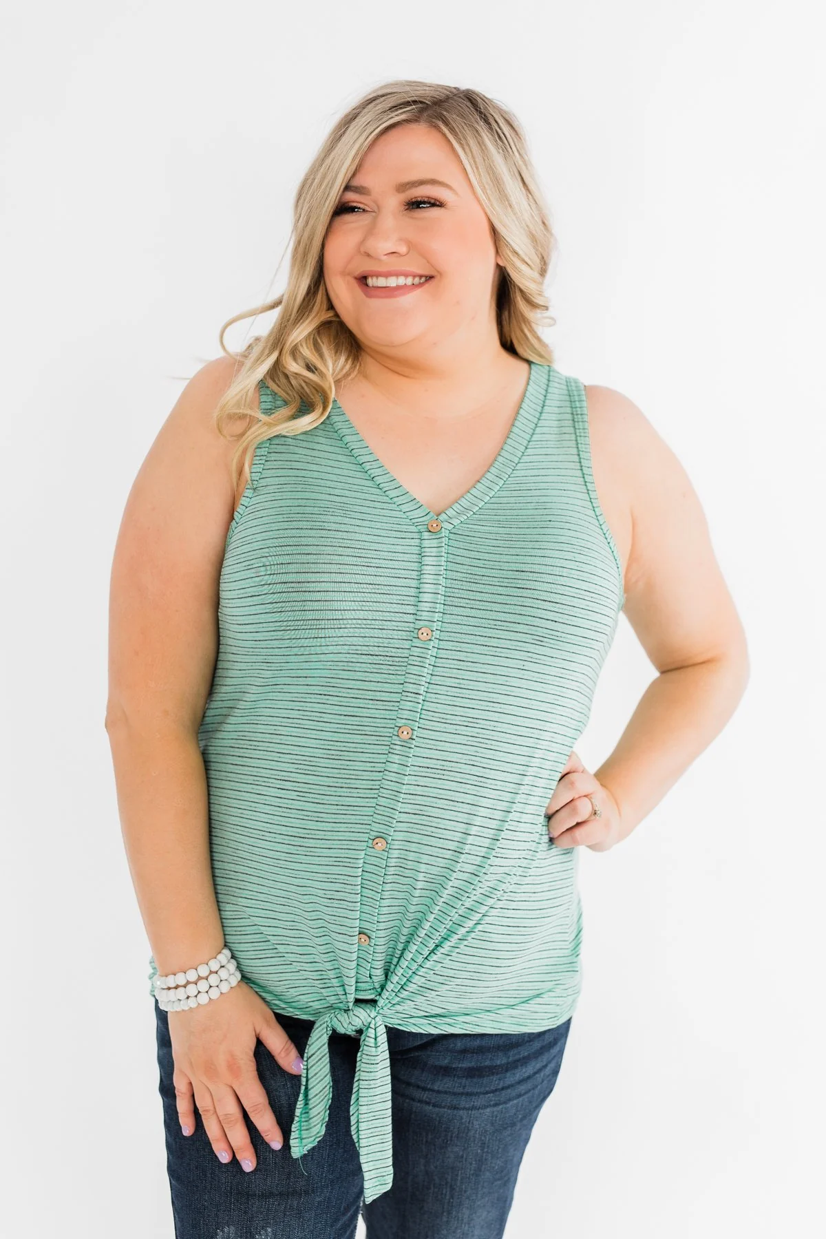 Love Has A Way Striped Tie Tank Top- Mint - Image 2