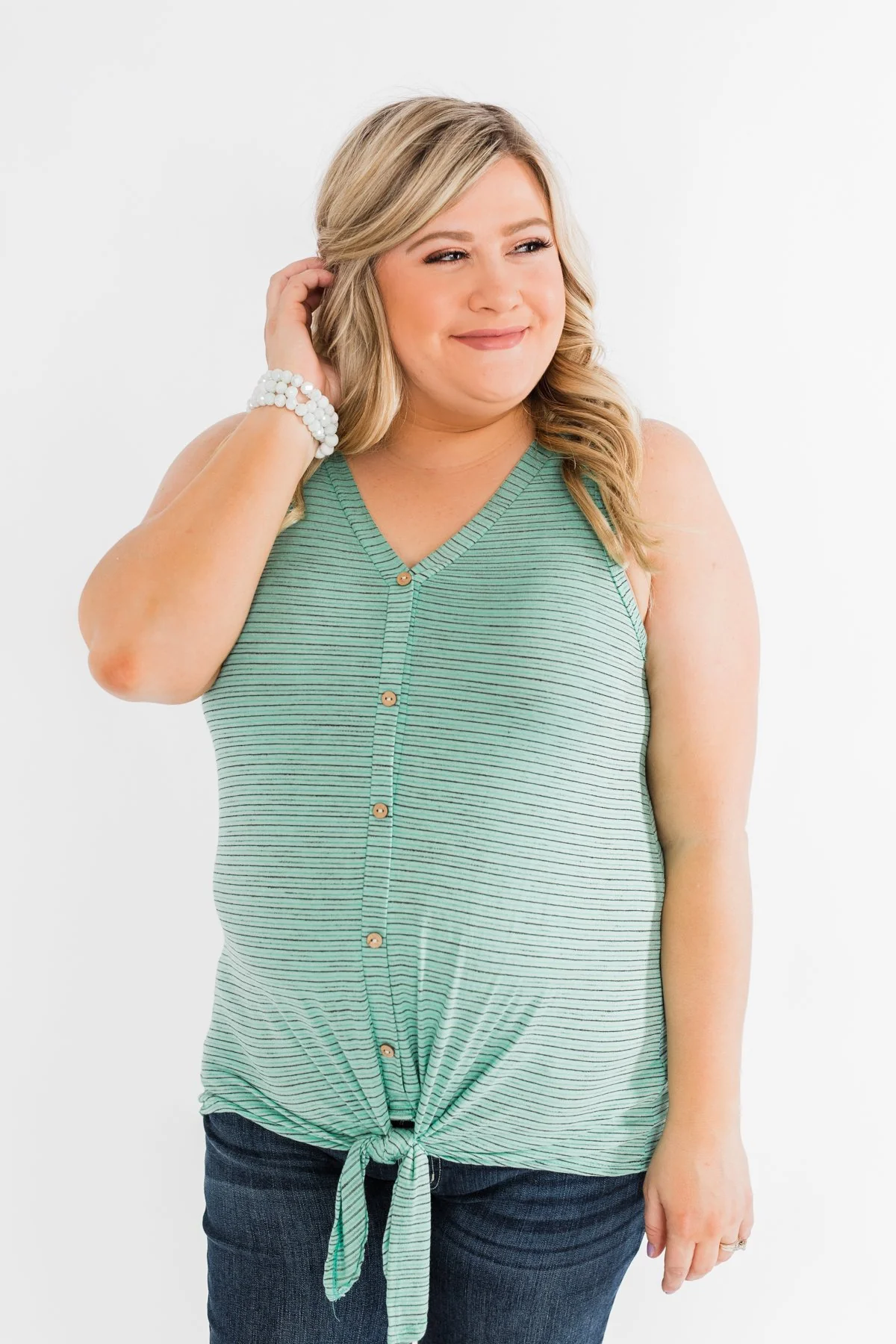 Love Has A Way Striped Tie Tank Top- Mint - Image 6
